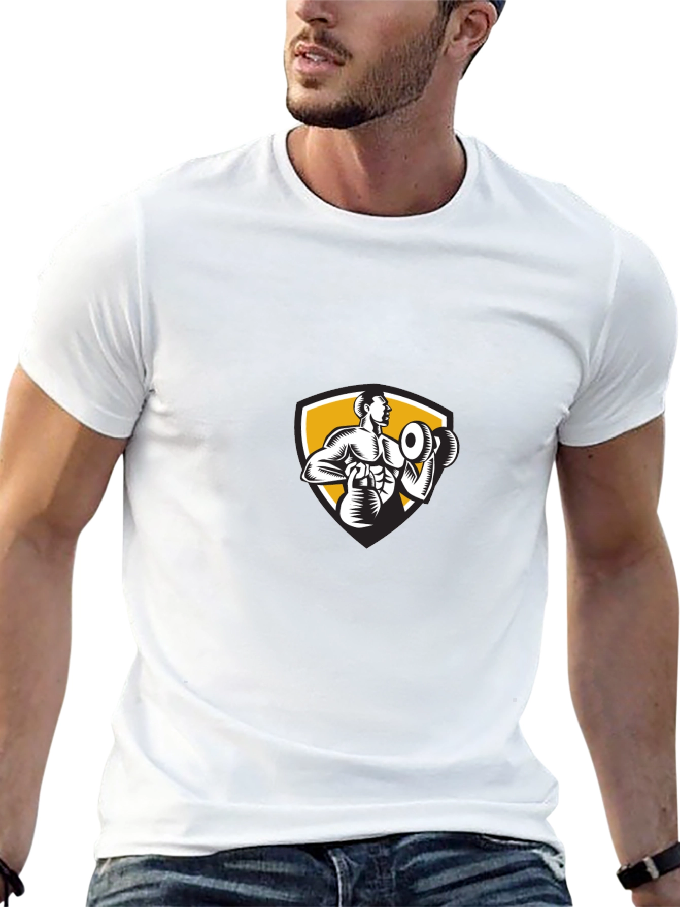 Mens Black T-Shirt with Weightlifter Graphic