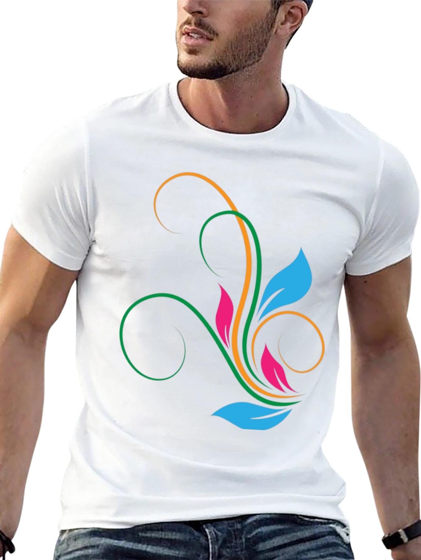Stylish Black T-Shirt with Floral Swirl Design
