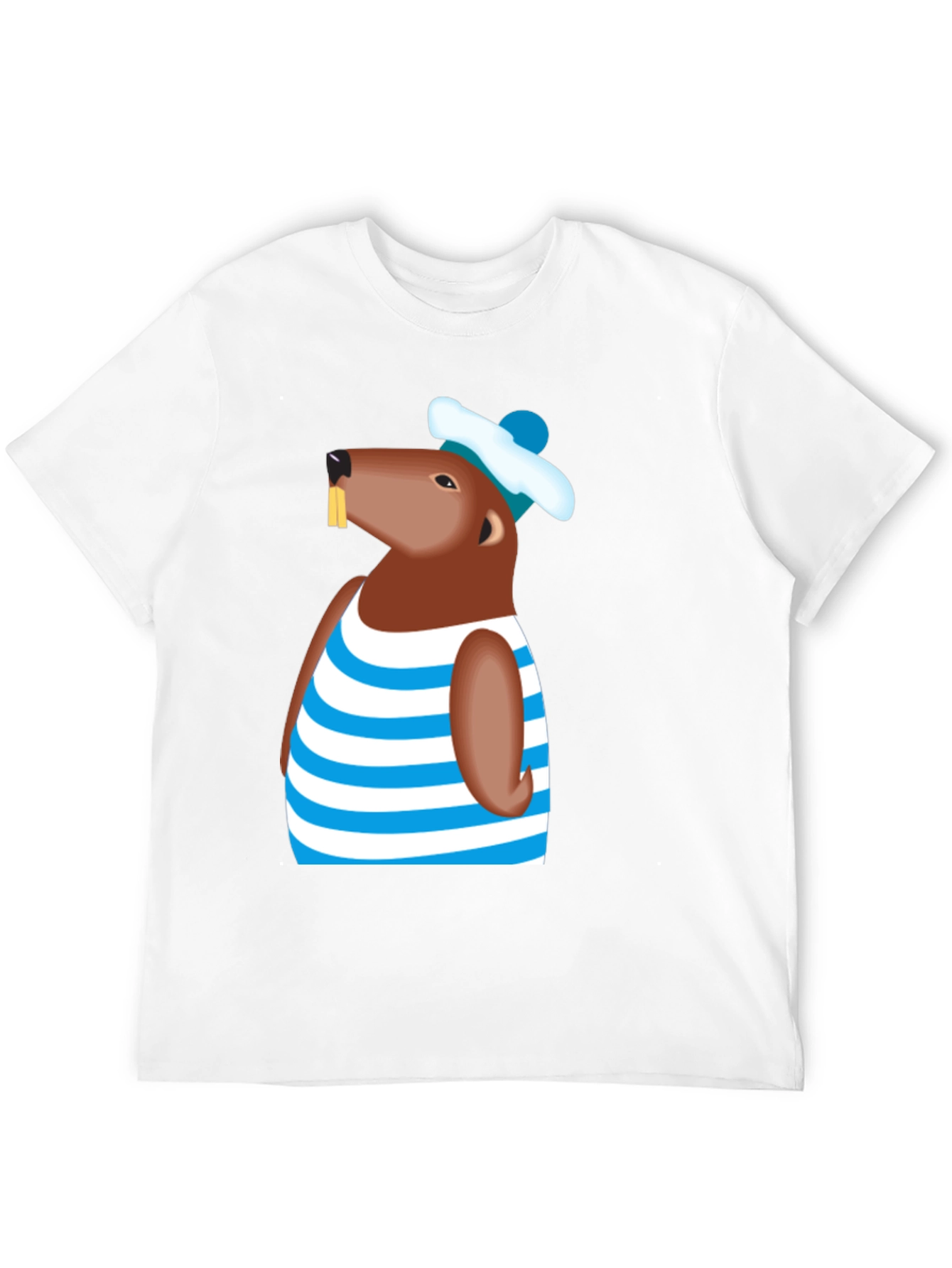 Cartoon Beaver Striped Shirt Graphic Tee