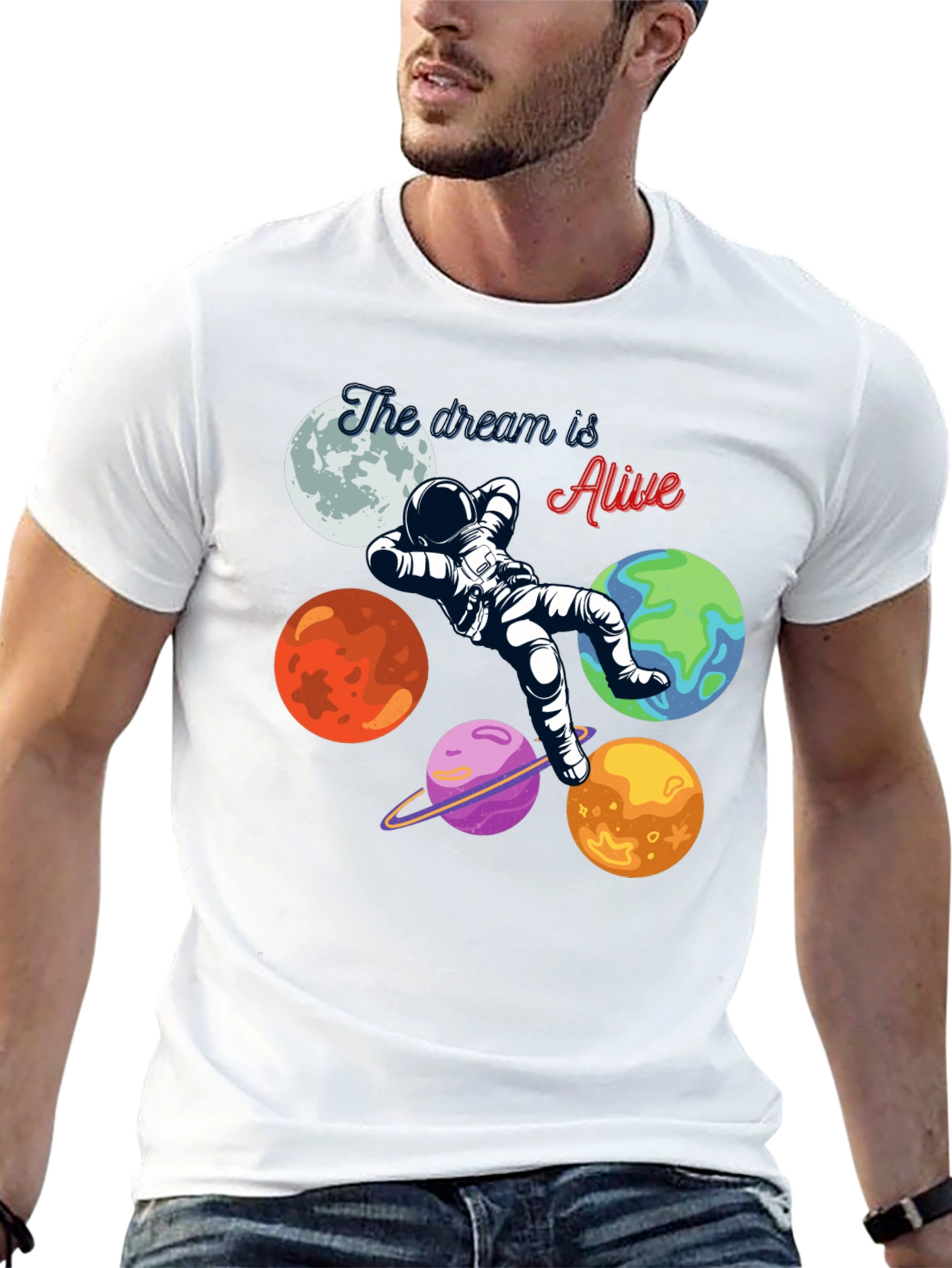Dream Alive Astronaut Planets Graphic T-Shirt