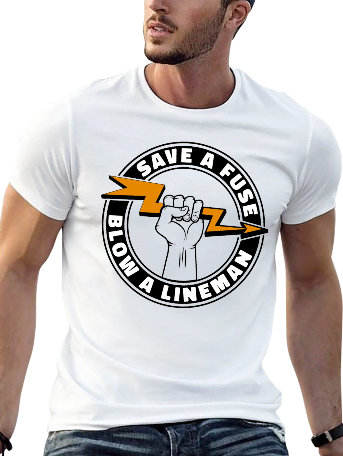 Save a Fuse Blow a Lineman Black T-Shirt