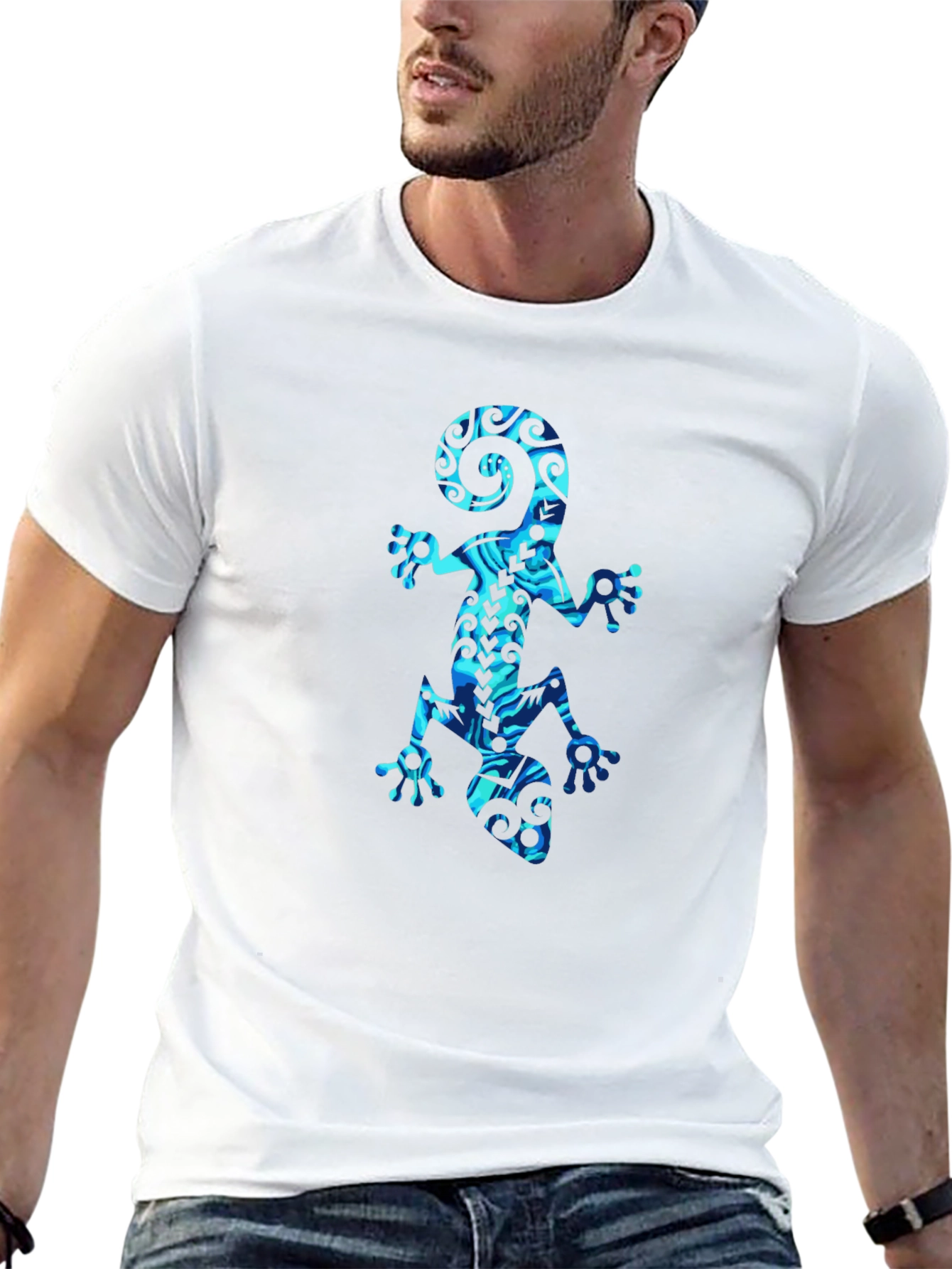 Mens Black T-Shirt with Blue Gecko Graphic Print