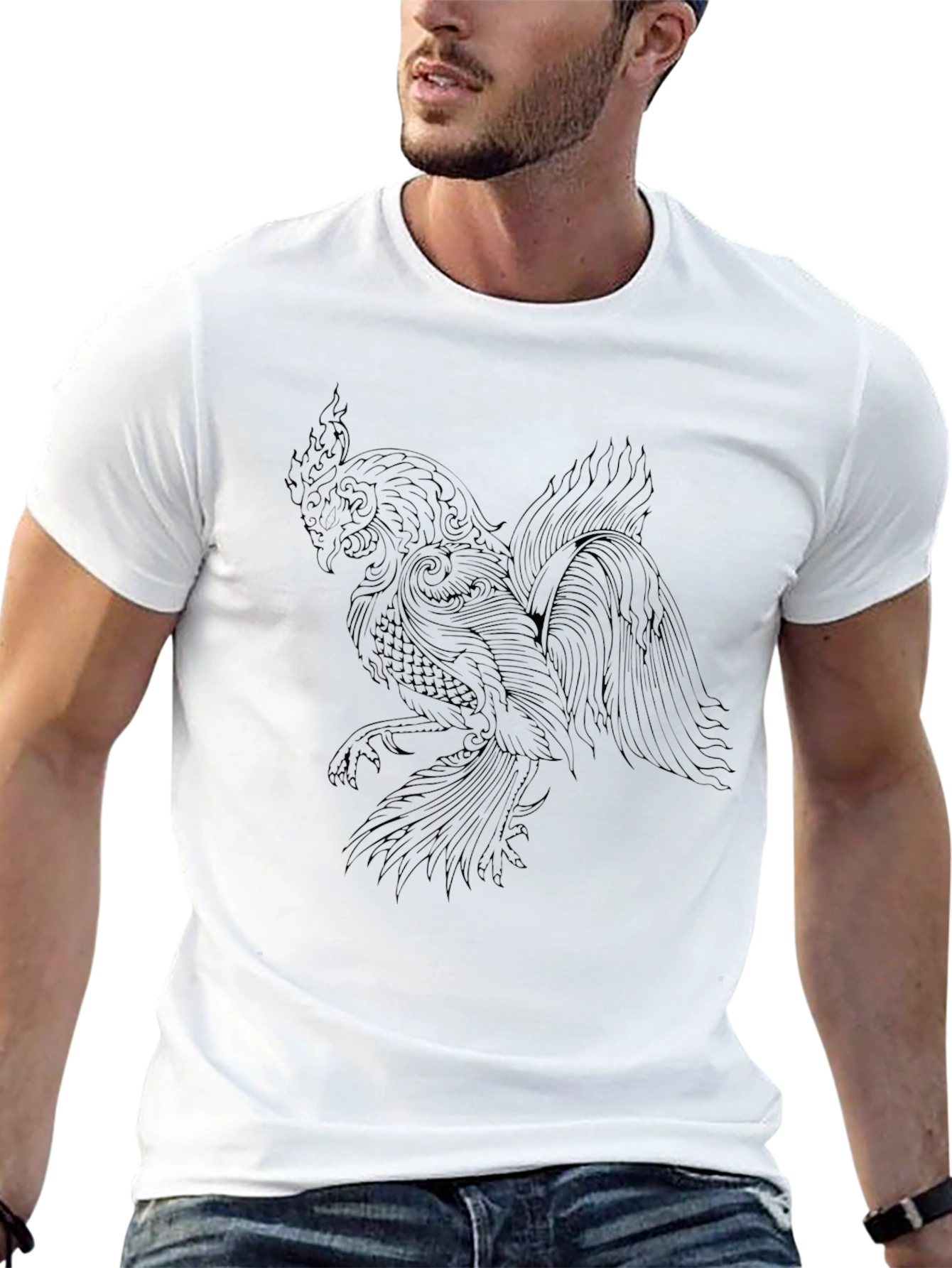 Graphic Bird Print Black T-Shirt