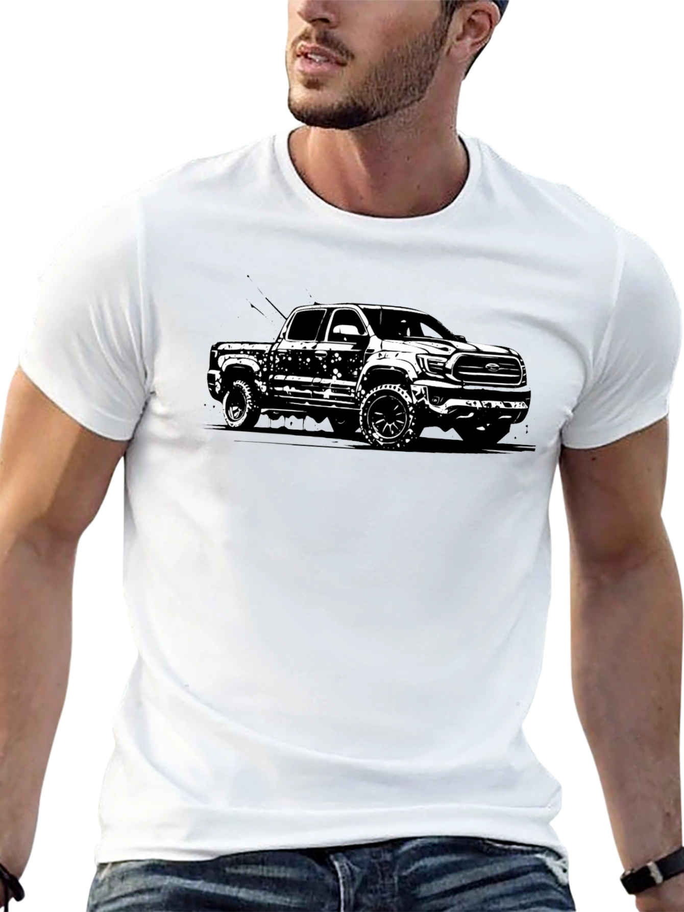 Truck Graphic Tee - Mens Black Cotton T-Shirt