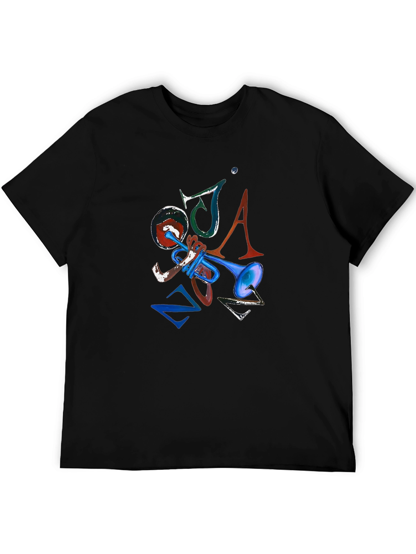 Jazz Inspired Graphic Tee - Blue Trumpet Design