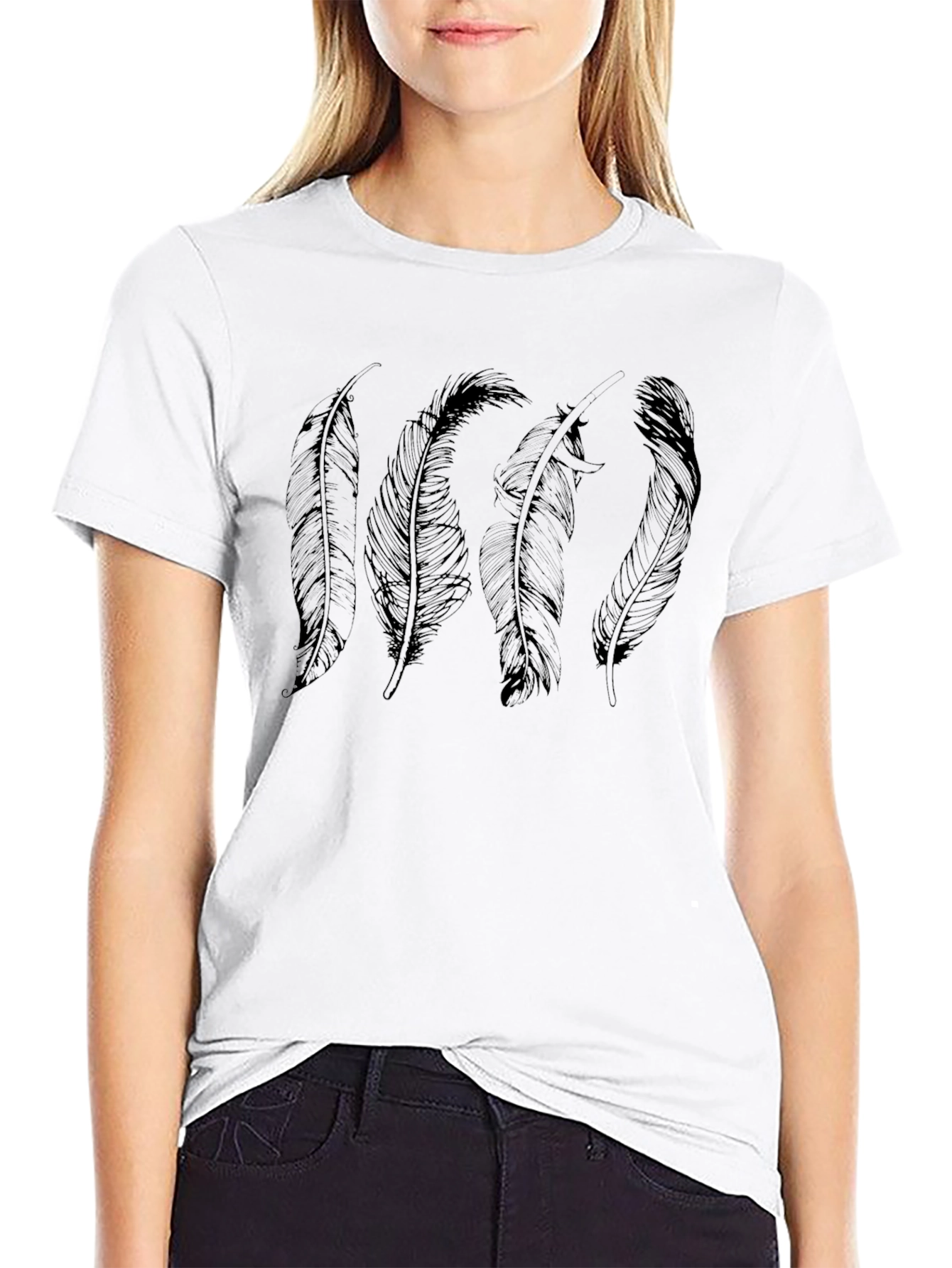 Feather Graphic Black T-Shirt - Casual Style