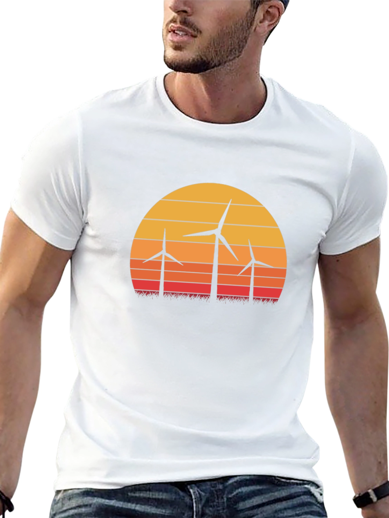 Wind Turbine Sunset Graphic Tee - Eco Friendly Design