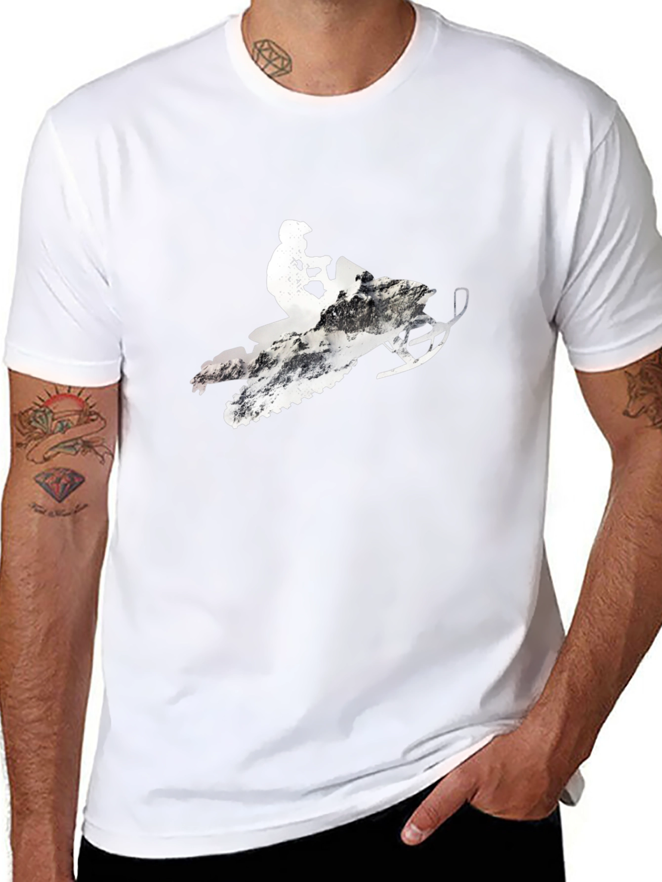 Snowmobile Rider Graphic Tee - Black Cotton Blend