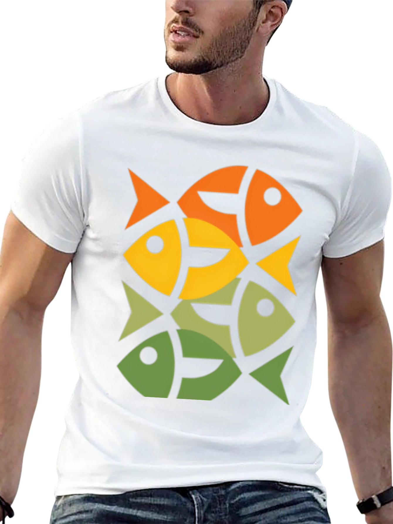 Geometric Fish Pattern Graphic Tee - Modern Style