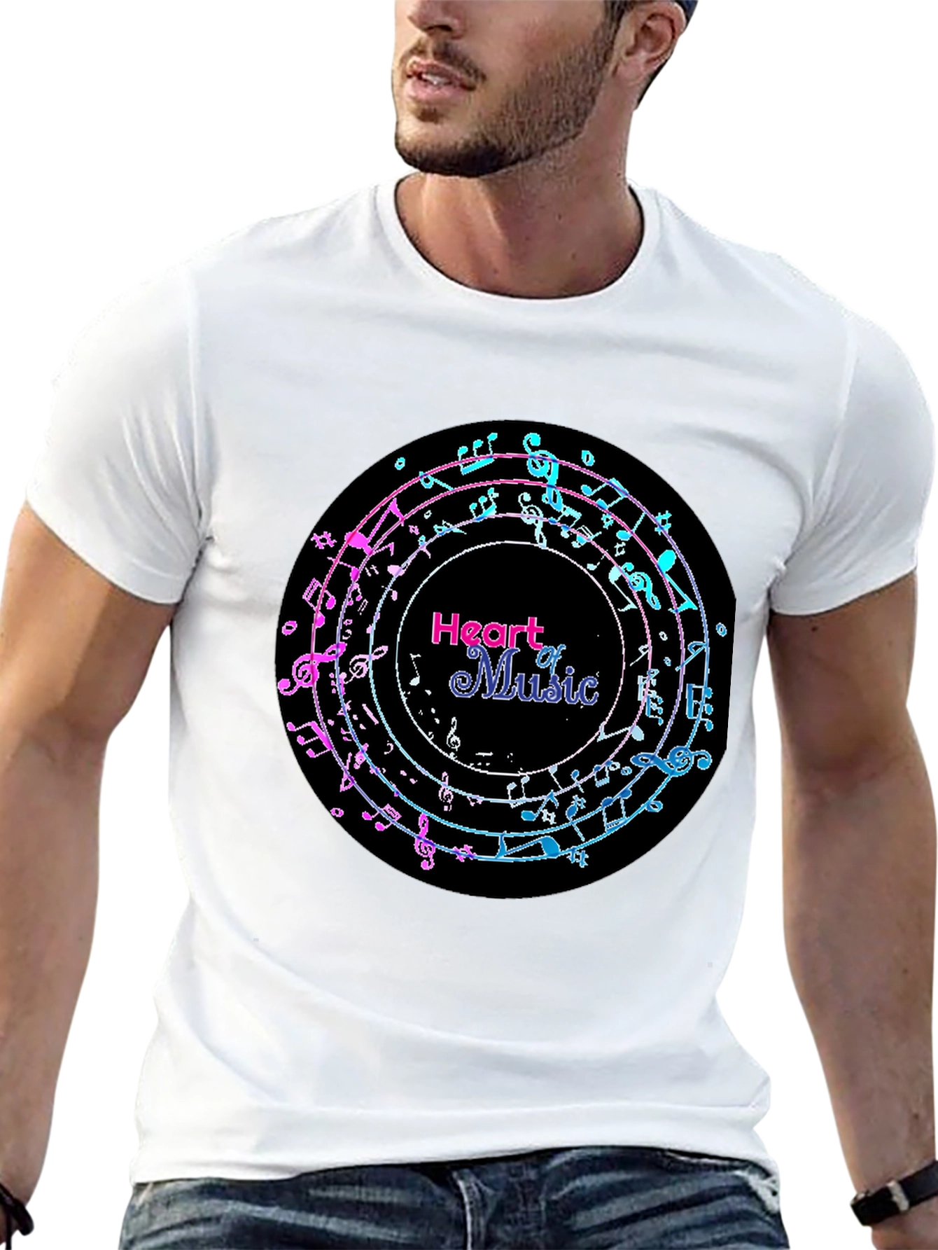 Heart of Music Graphic Tee - Black Cotton Casual