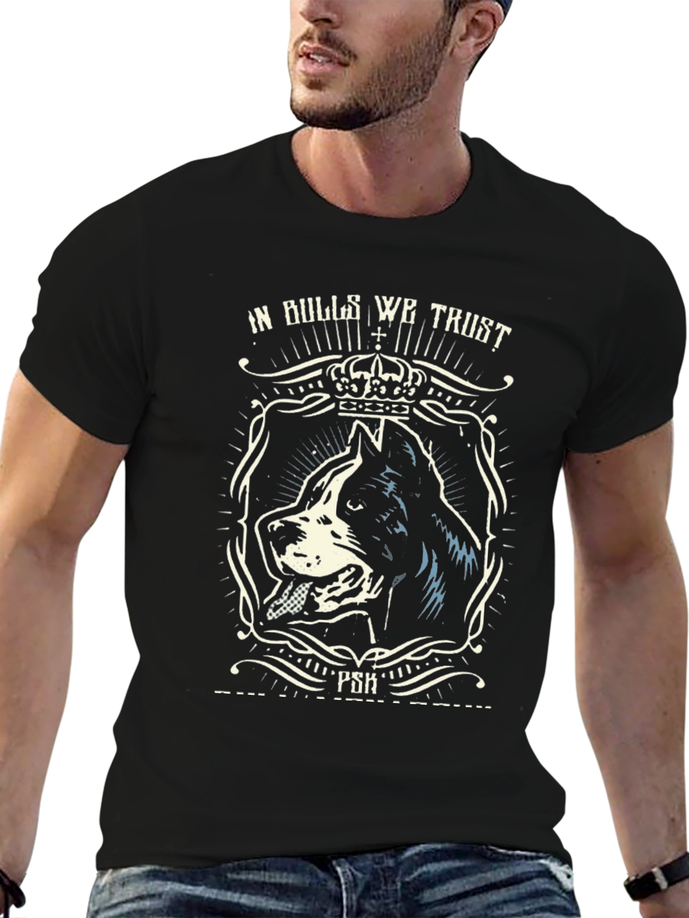 In Bulls We Trust Pitbull Graphic Tee - Black