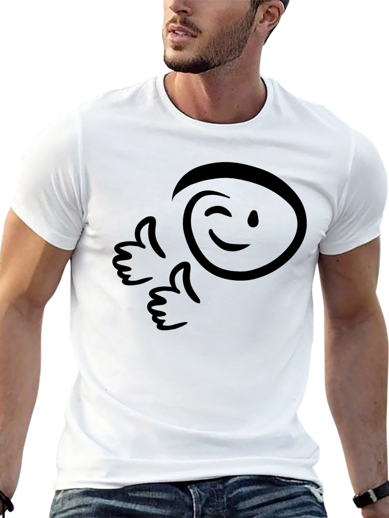 Winking Smiley Graphic Tee - Black Cotton Comfort