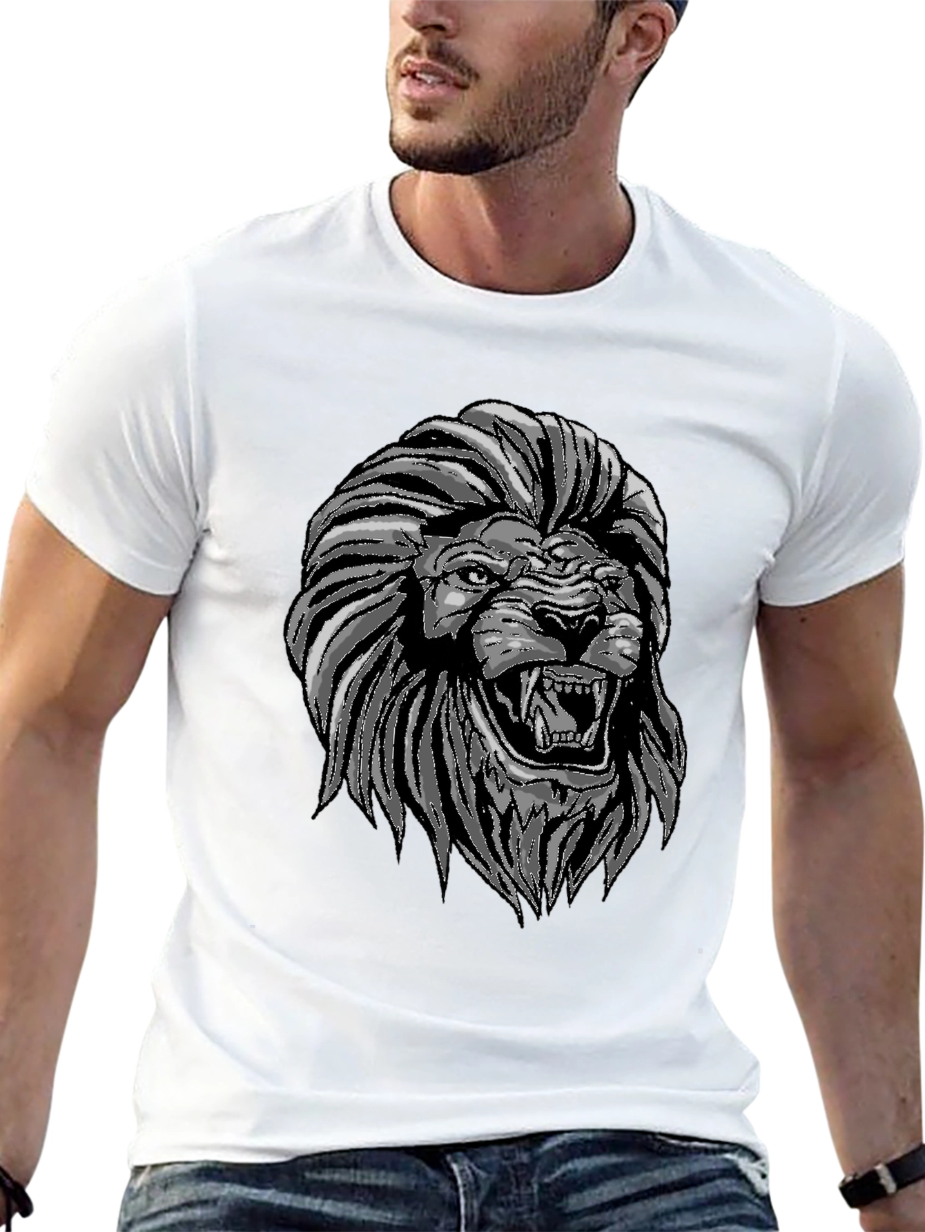 Lion Graphic Print Crew Neck T-Shirt