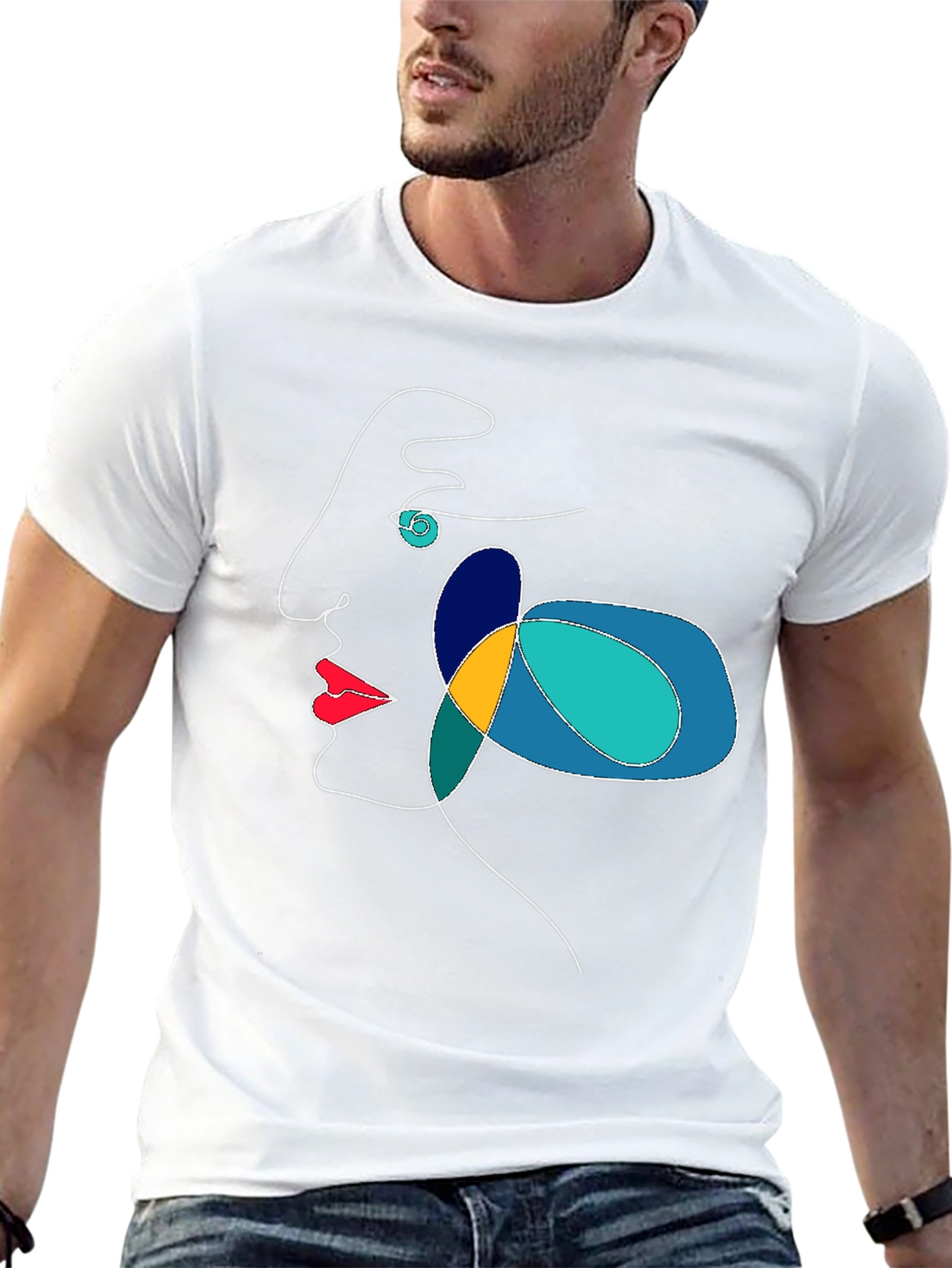 Abstract Face Line Art T-Shirt - Modern Graphic Tee
