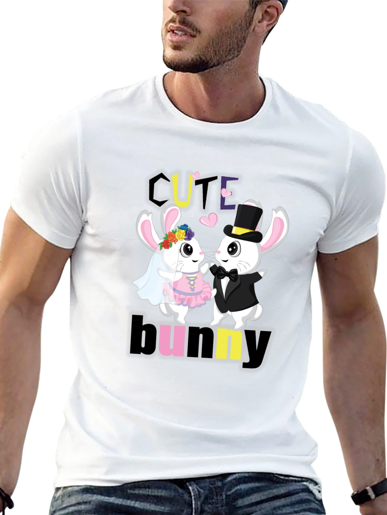 Cute Bunny Couple Graphic T-Shirt