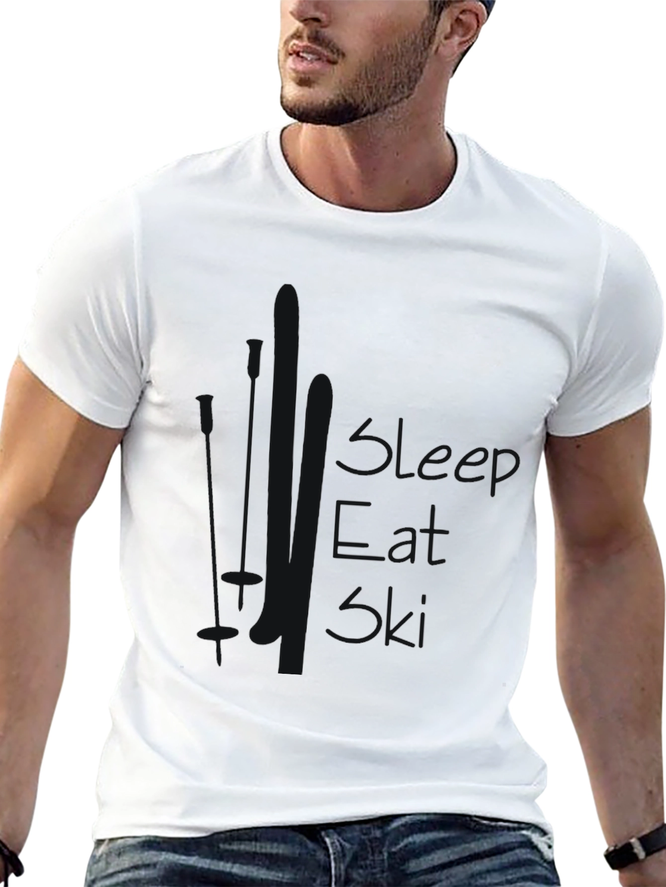 Mens Black Sleep Eat Ski Graphic T-Shirt