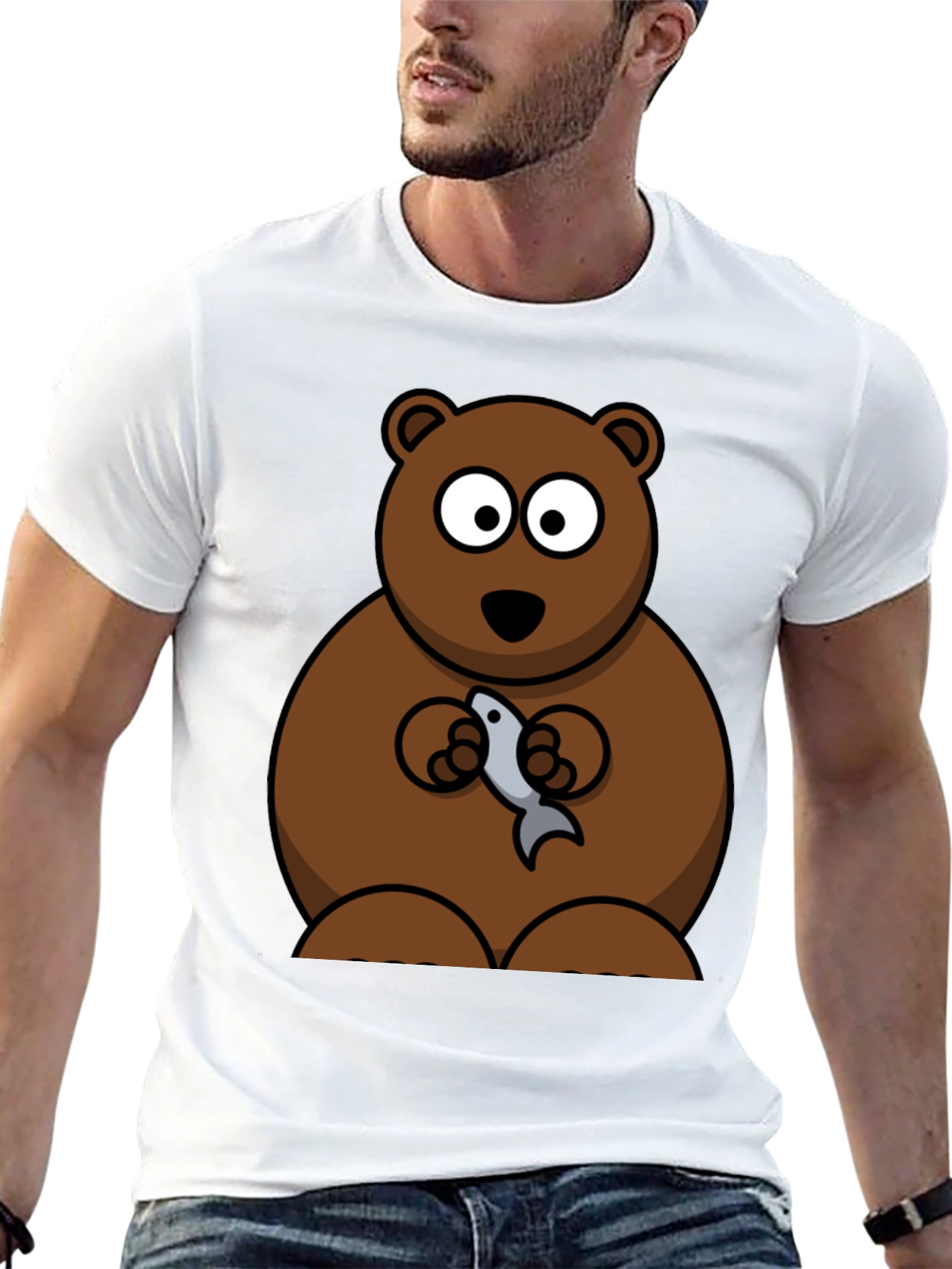Bear Holding Fish Graphic T-Shirt