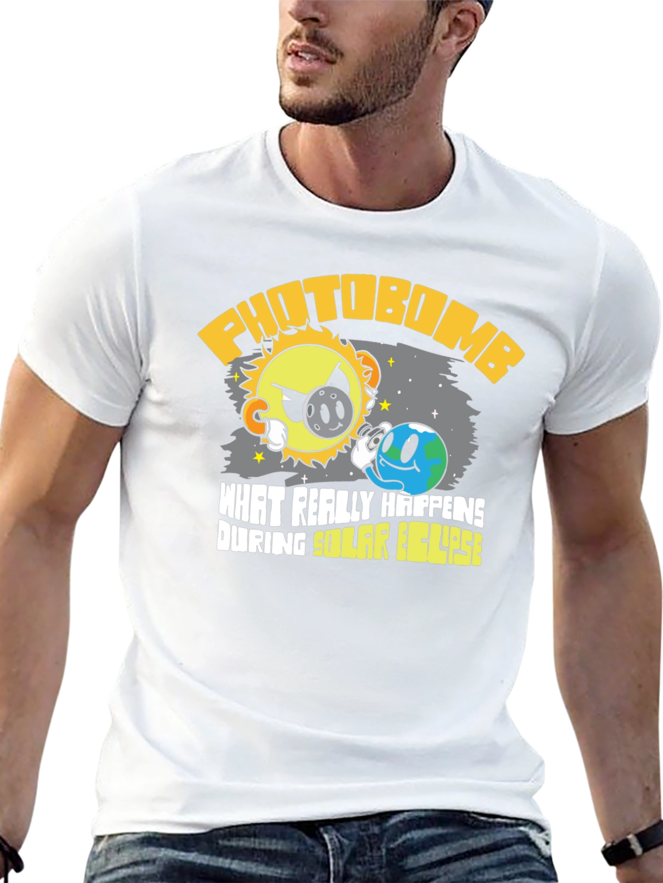 Funny Solar Eclipse Photobomb Cartoon Graphic T-Shirt