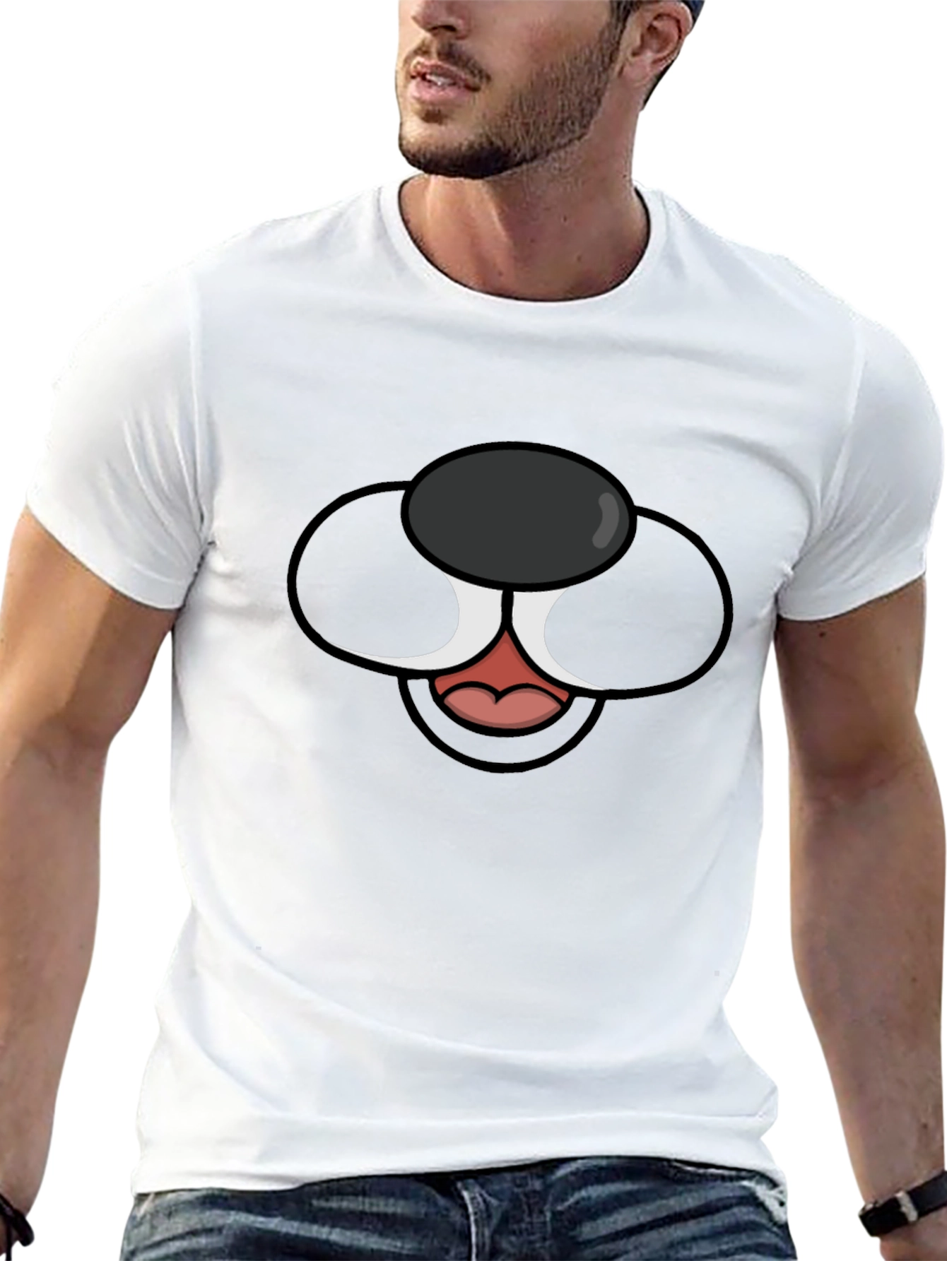 Cartoon Dog Face Graphic Tee - Black T-Shirt
