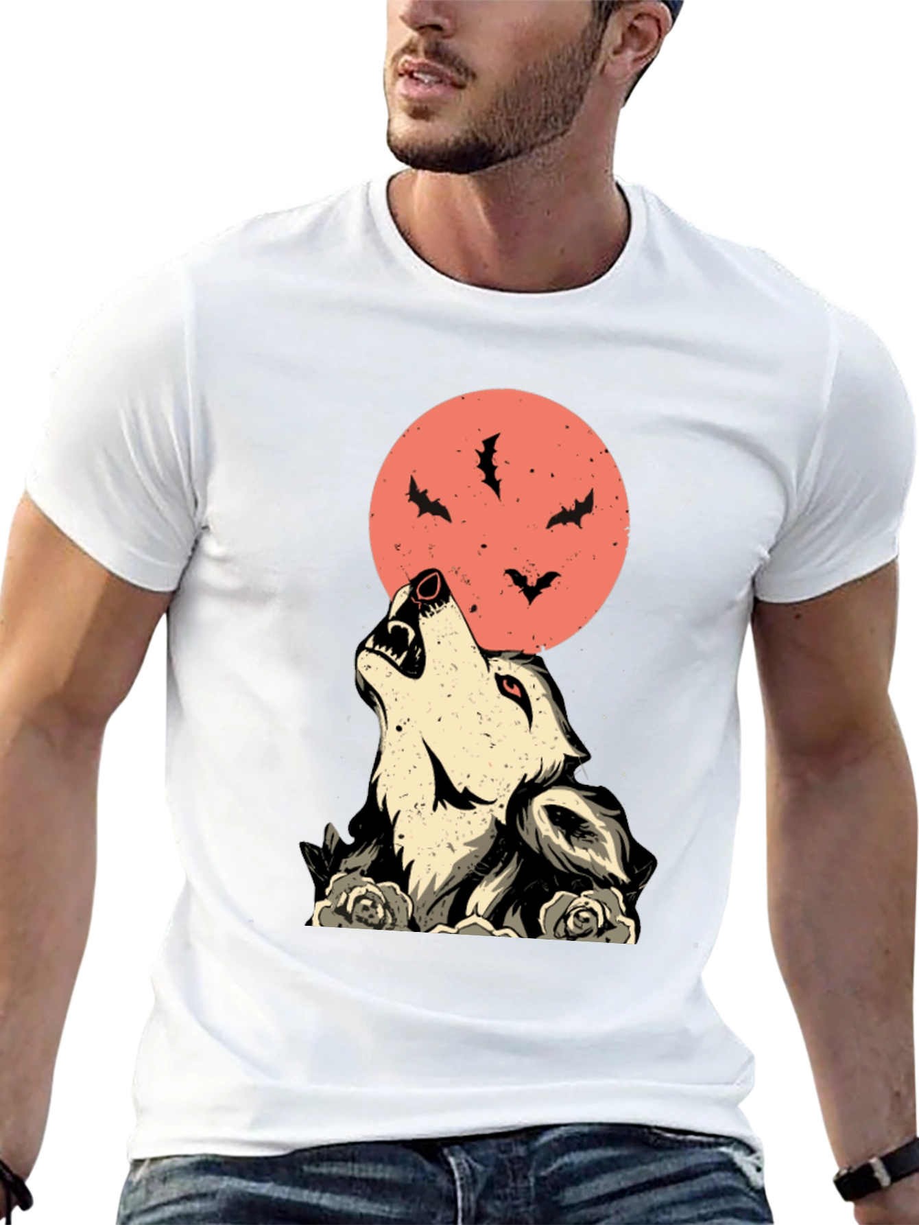 Wolf & Moon Graphic Tee - Unique Halloween T-Shirt