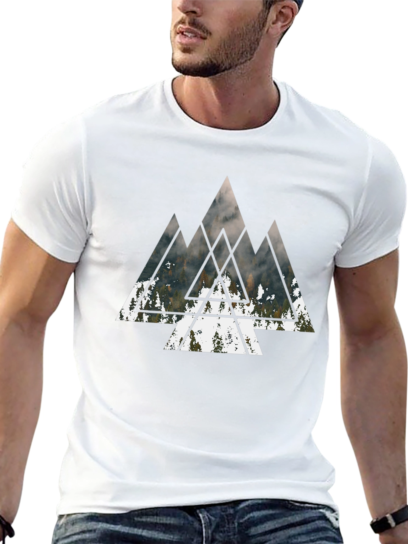 Geometric Mountain Forest Black T-Shirt