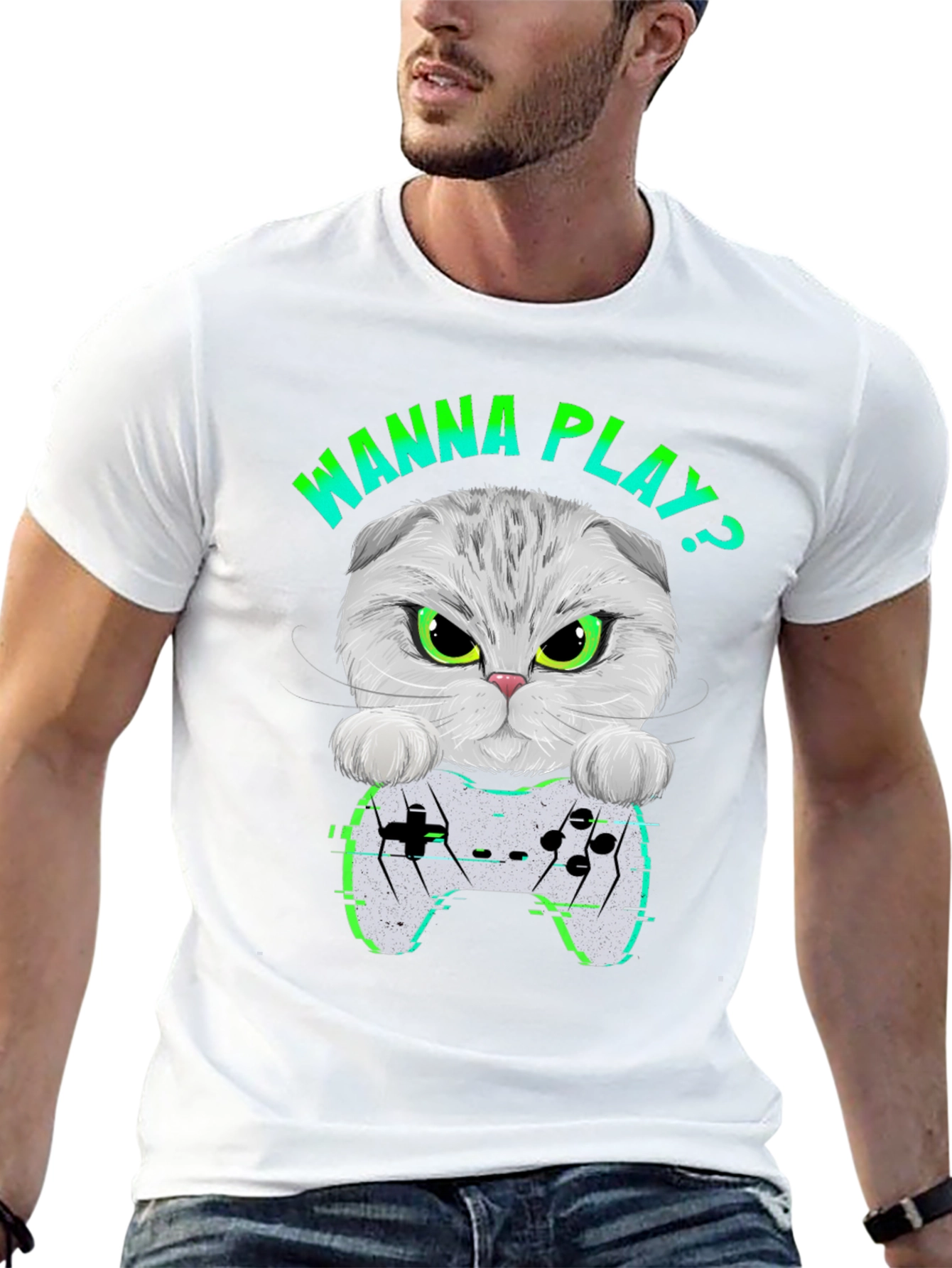 Gamer Cat Graphic T-Shirt - Wanna Play Gaming Tee