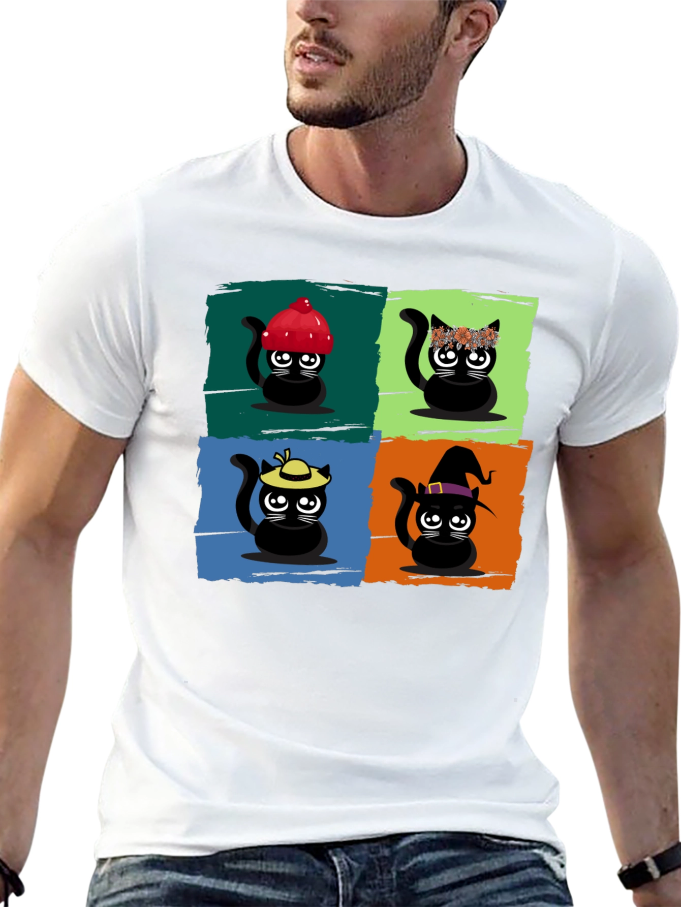 Cartoon Cats Black T-Shirt
