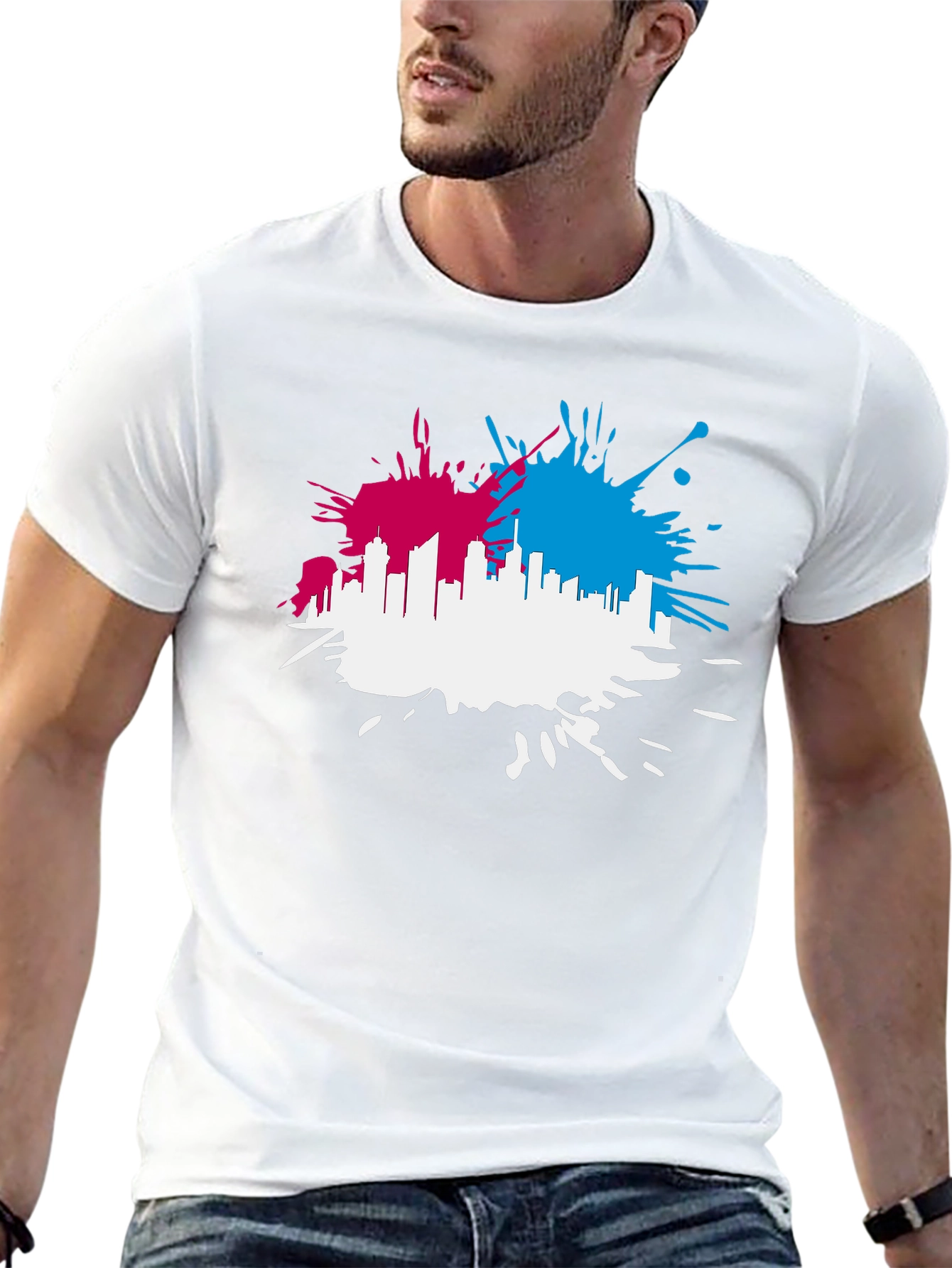 Cityscape Splash Mens Black T-Shirt