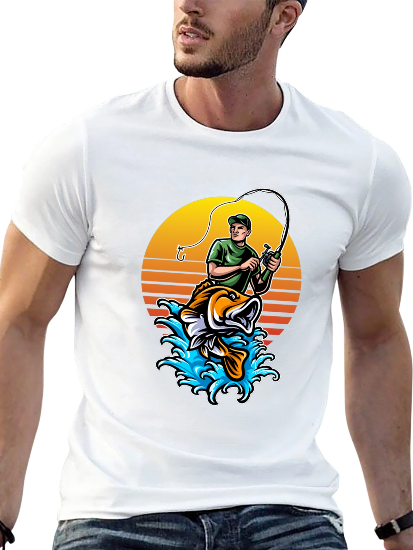 Fishing T-Shirt - Fisherman and Bass Graphic Tee