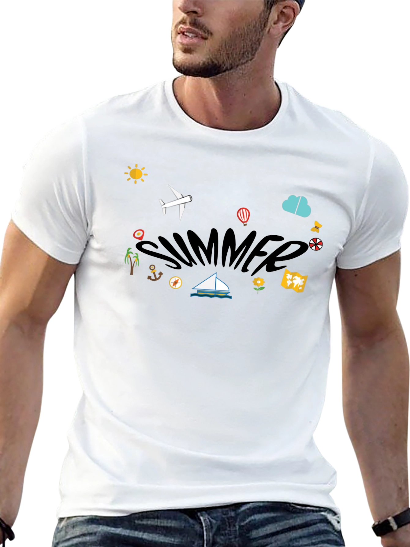 Summer Vacation Graphic T-Shirt - Black