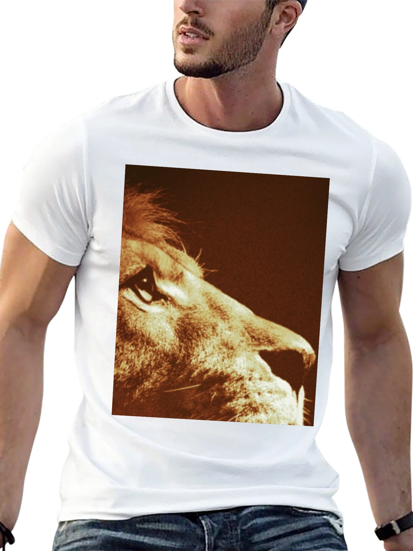 Lion Print Graphic Tee - Black