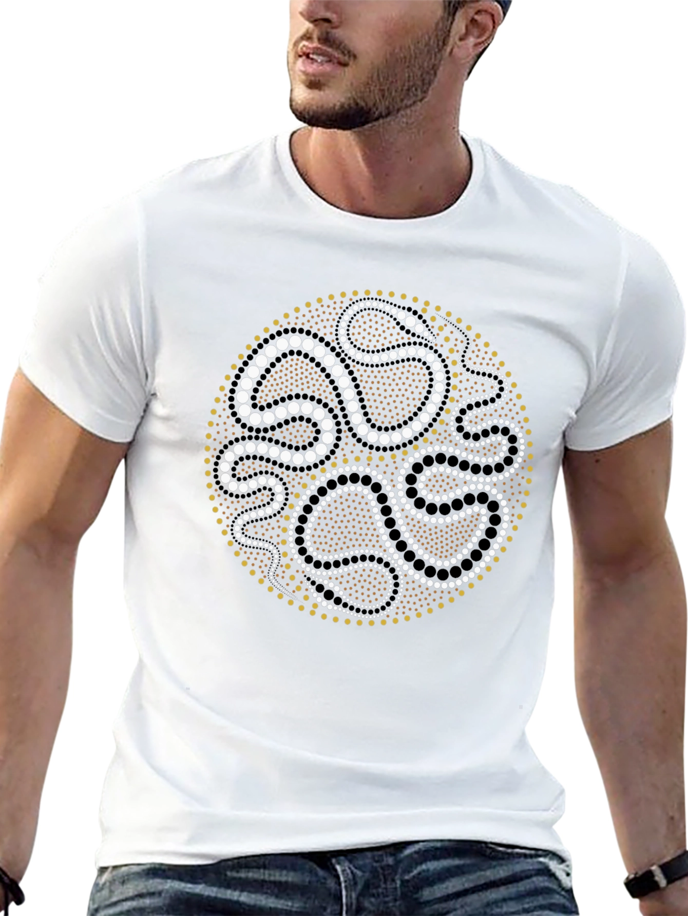 Black Tee with Aboriginal Dot Art Design