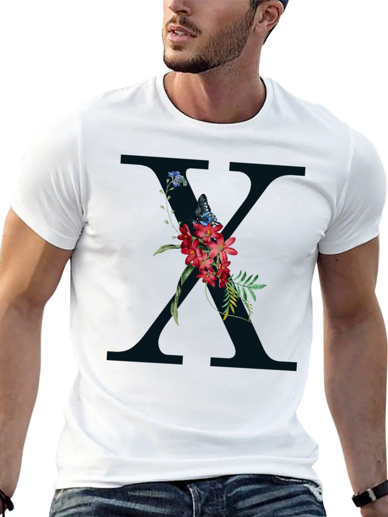 Floral X Graphic Tee - Stylish Initial T-Shirt