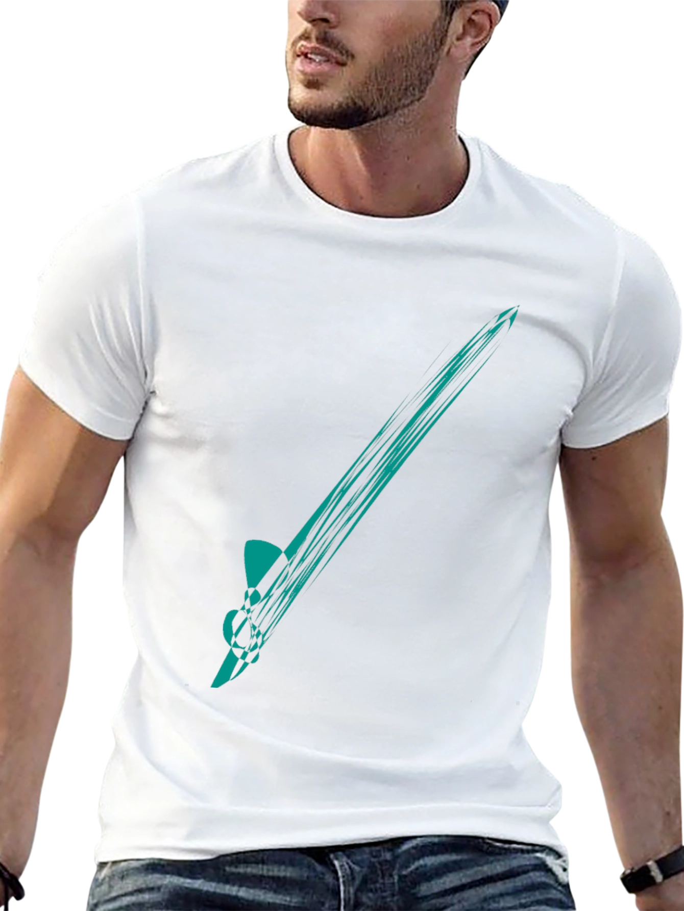Abstract Teal Graphic Tee - Mens Black T-Shirt