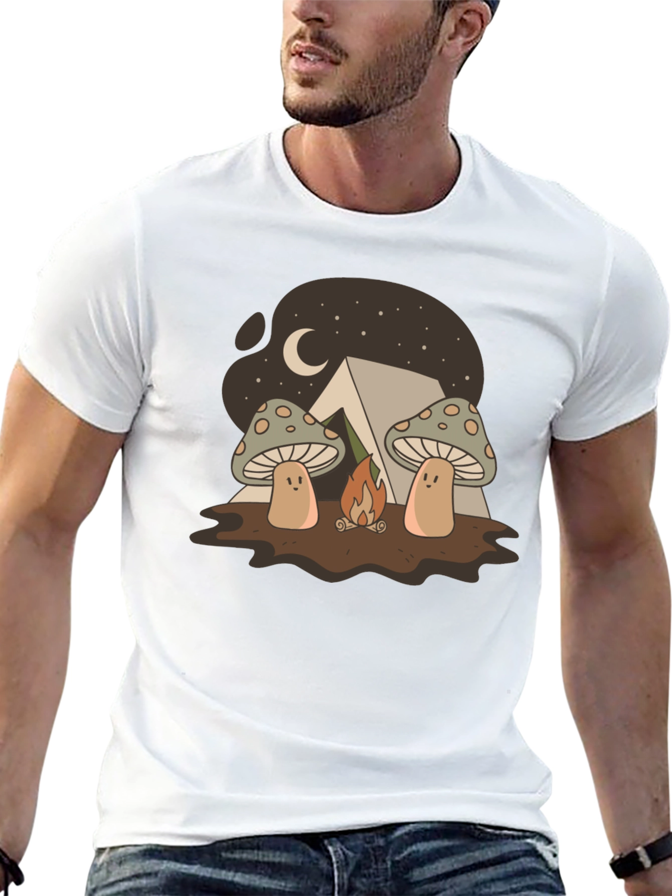 Mushroom Campfire Graphic T-Shirt - Nature Lover Tee