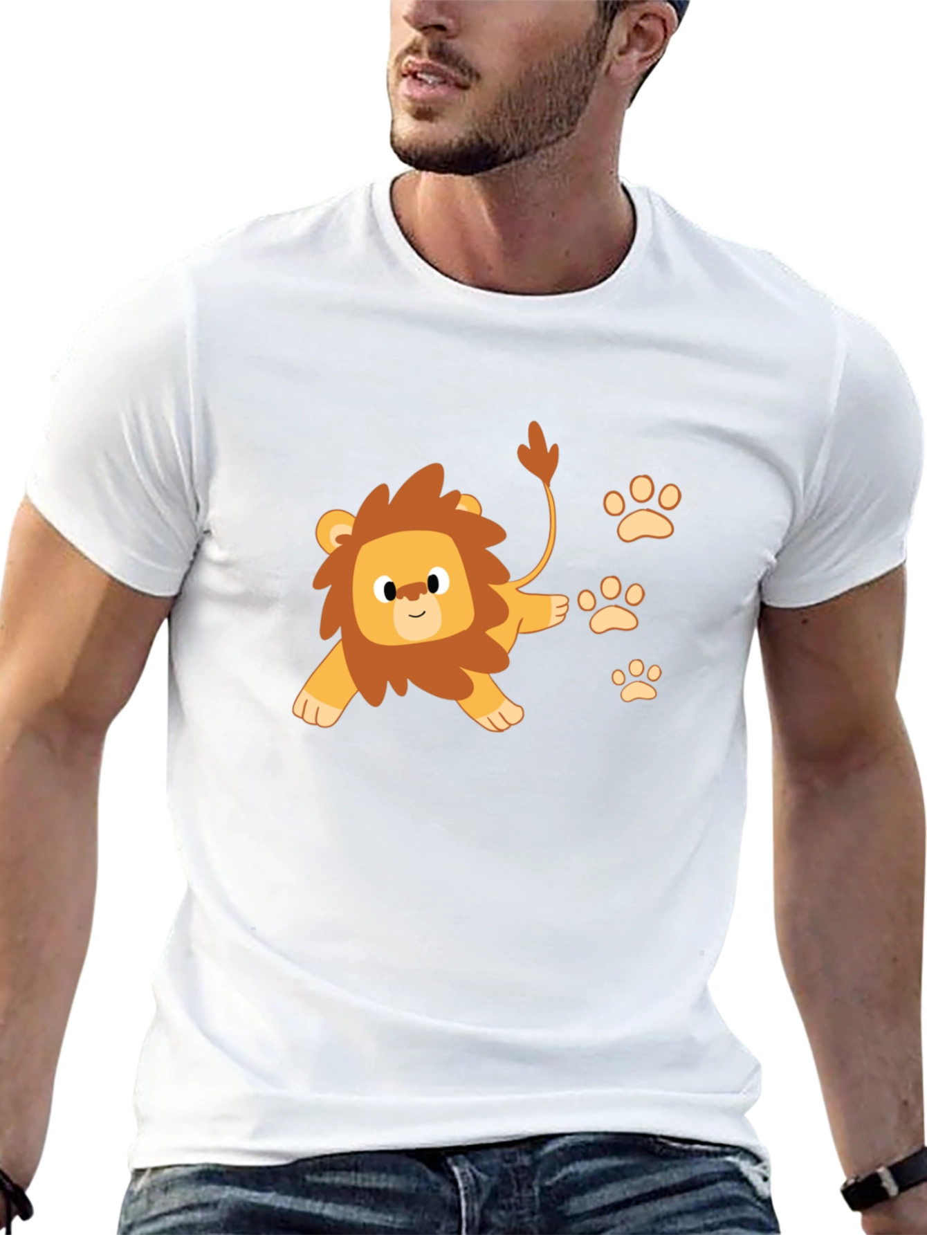 Cute Lion Cub Print Black T-Shirt