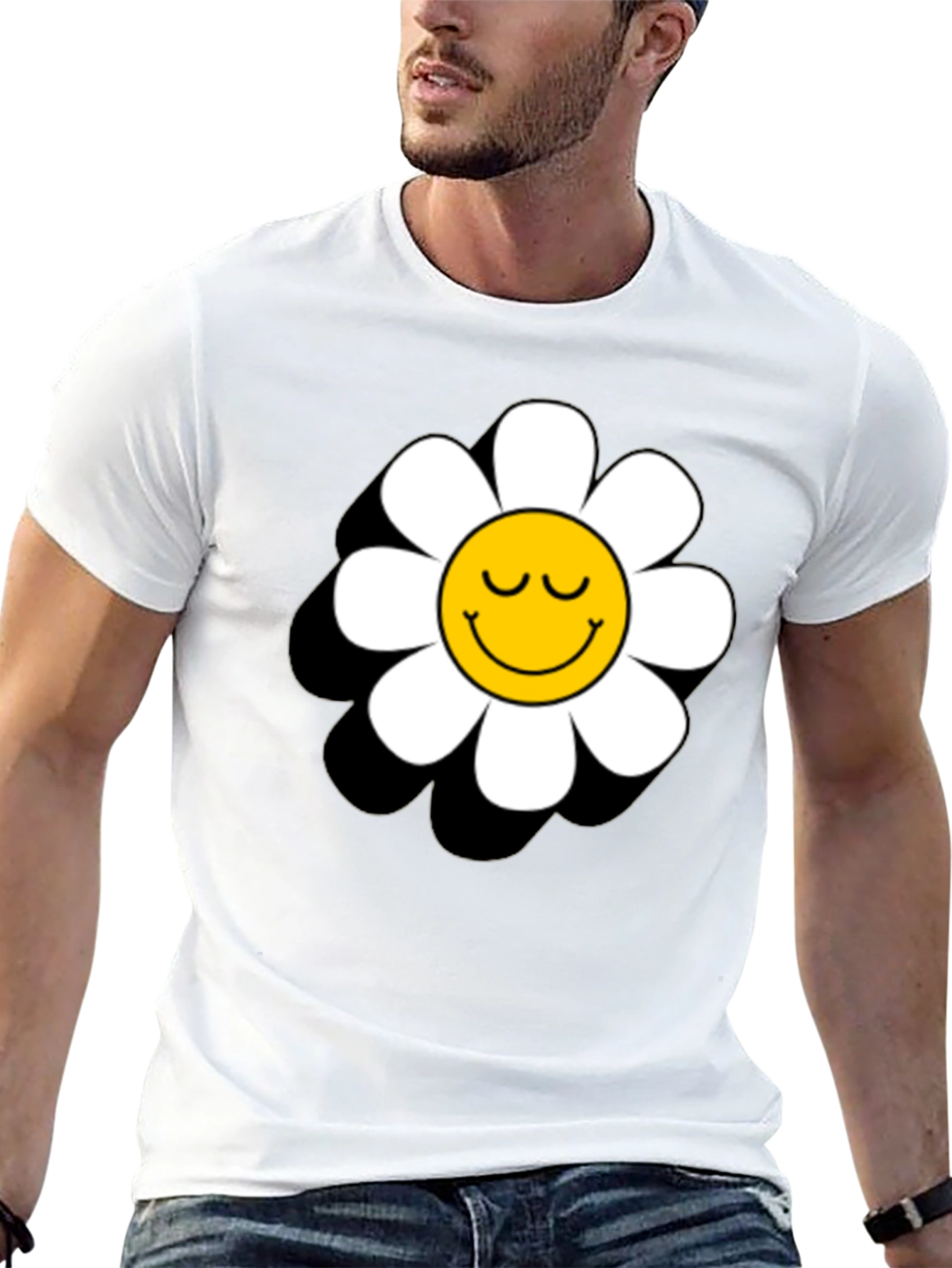 Daisy Flower Smiley Face Graphic T-Shirt