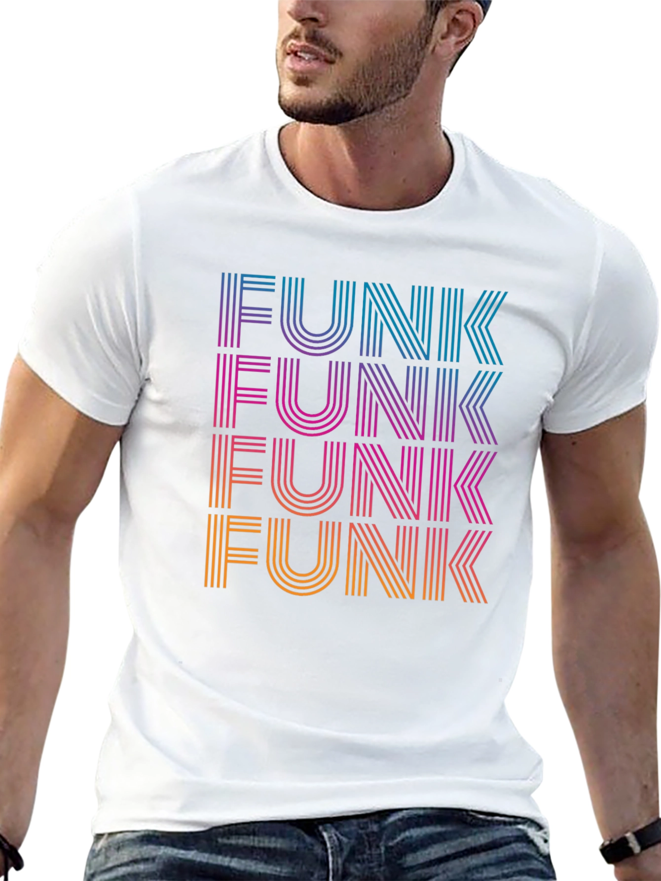 Retro Funk T-Shirt - Striped Text Design