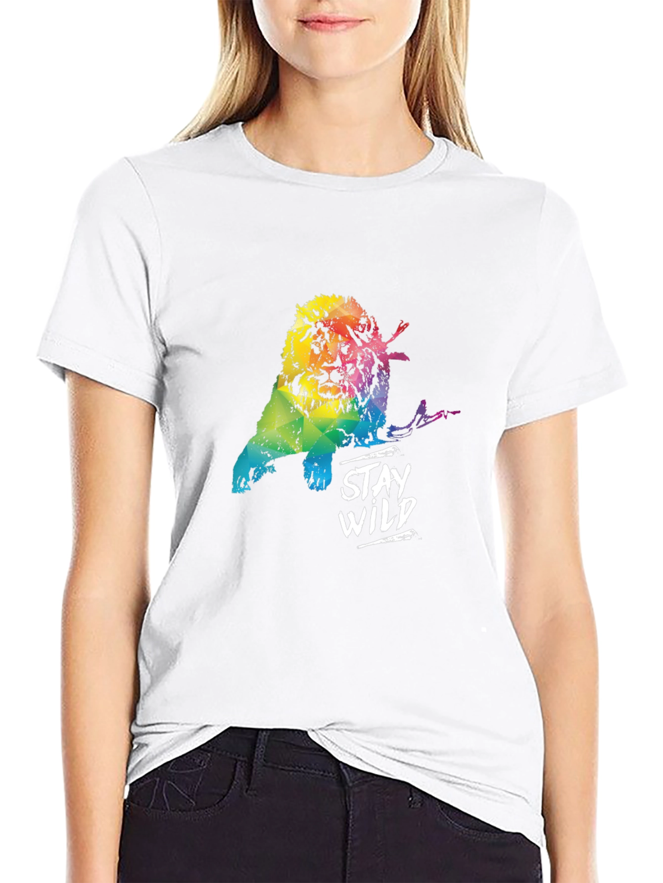 Stay Wild Rainbow Lion Black T-Shirt