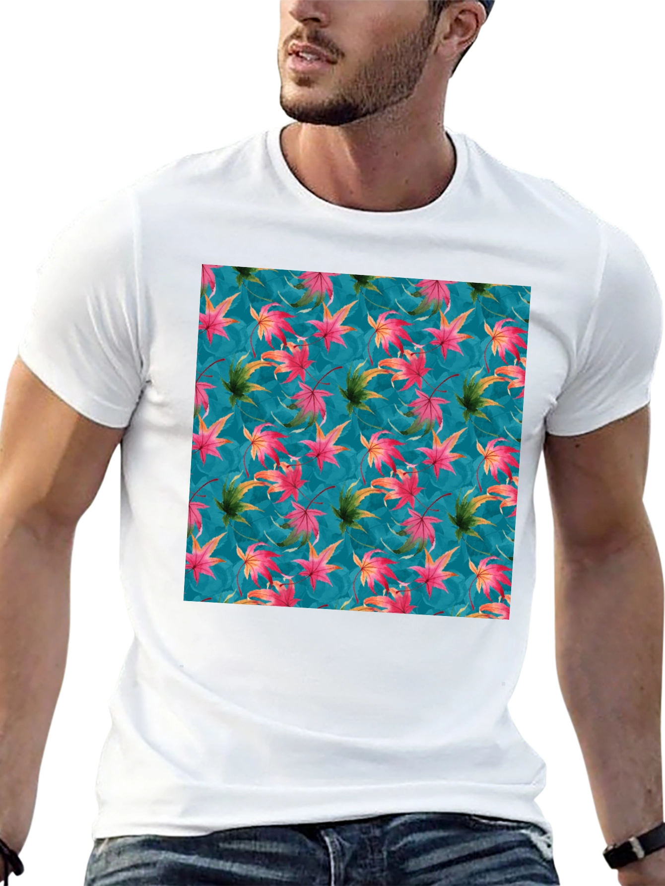 Autumn Leaves Print Crew Neck T-Shirt
