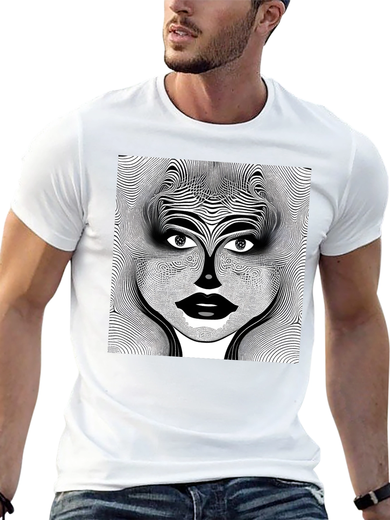 Abstract Face Graphic Print Black T-Shirt