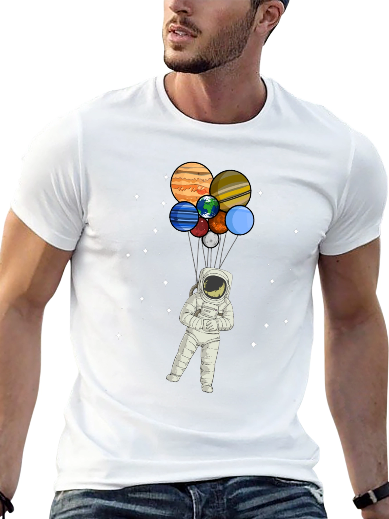Astronaut Planet Balloon Graphic Tee - Black