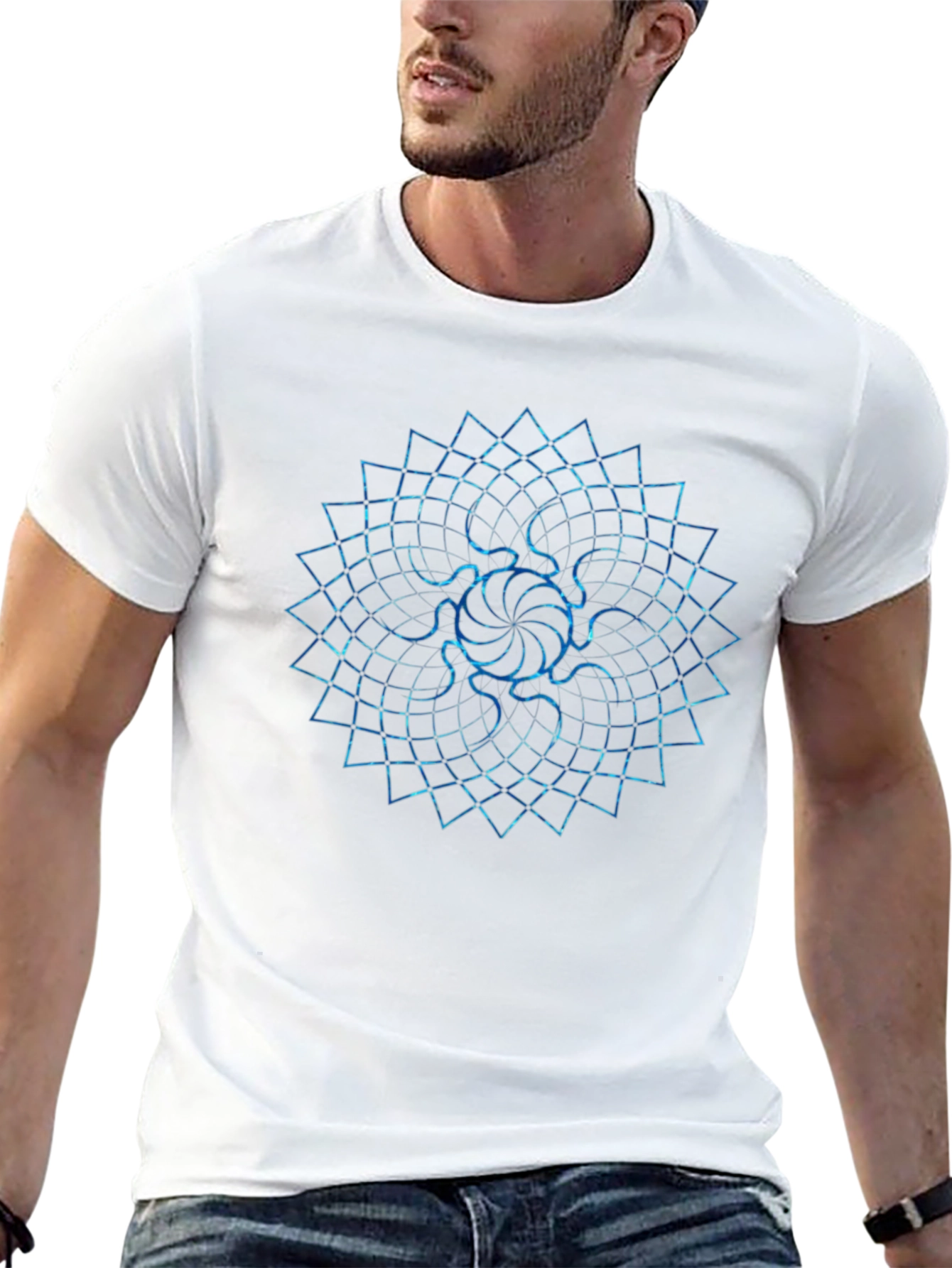 Geometric Mandala Print Black T-Shirt