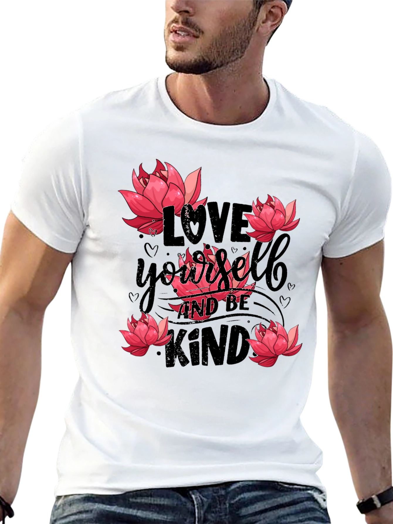 Love Yourself T-Shirt with Floral Lotus Design