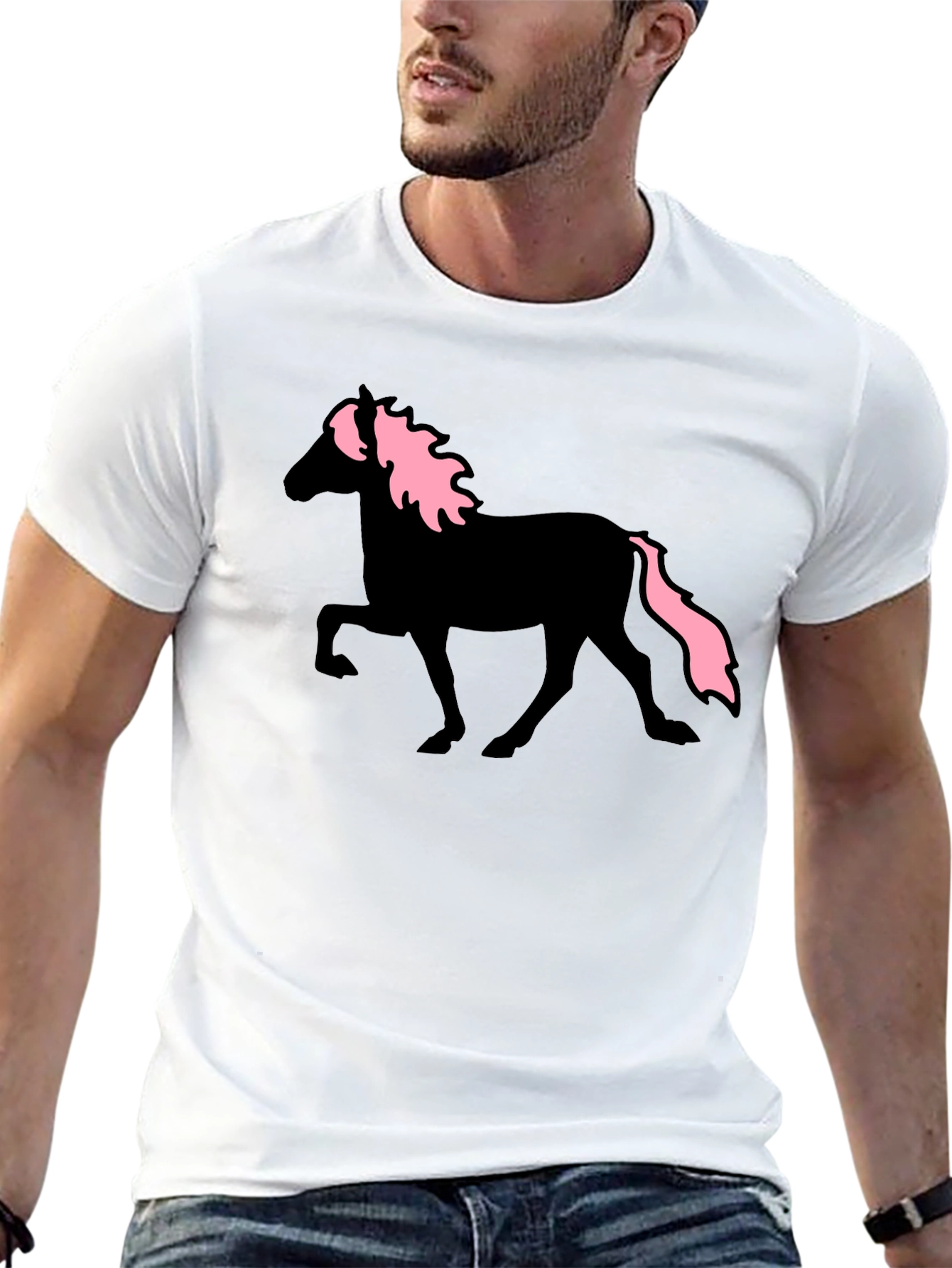 Black Horse T-Shirt with Pink Mane & Tail