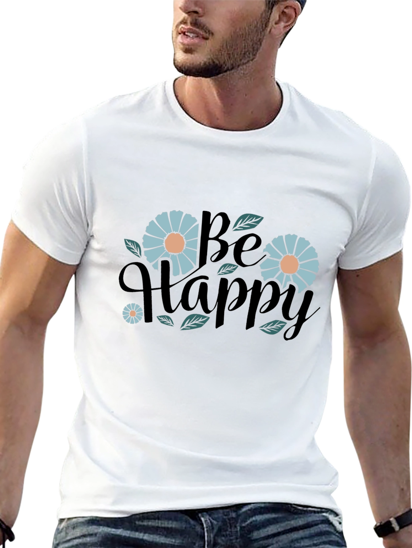 Be Happy Graphic Print Black T-Shirt