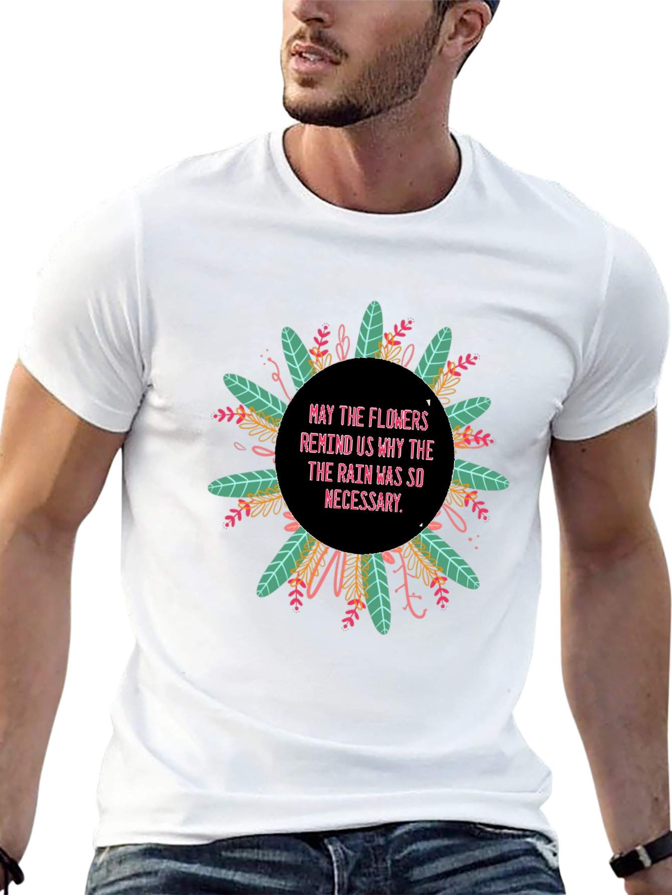 Floral Rain Reminder Black T-Shirt