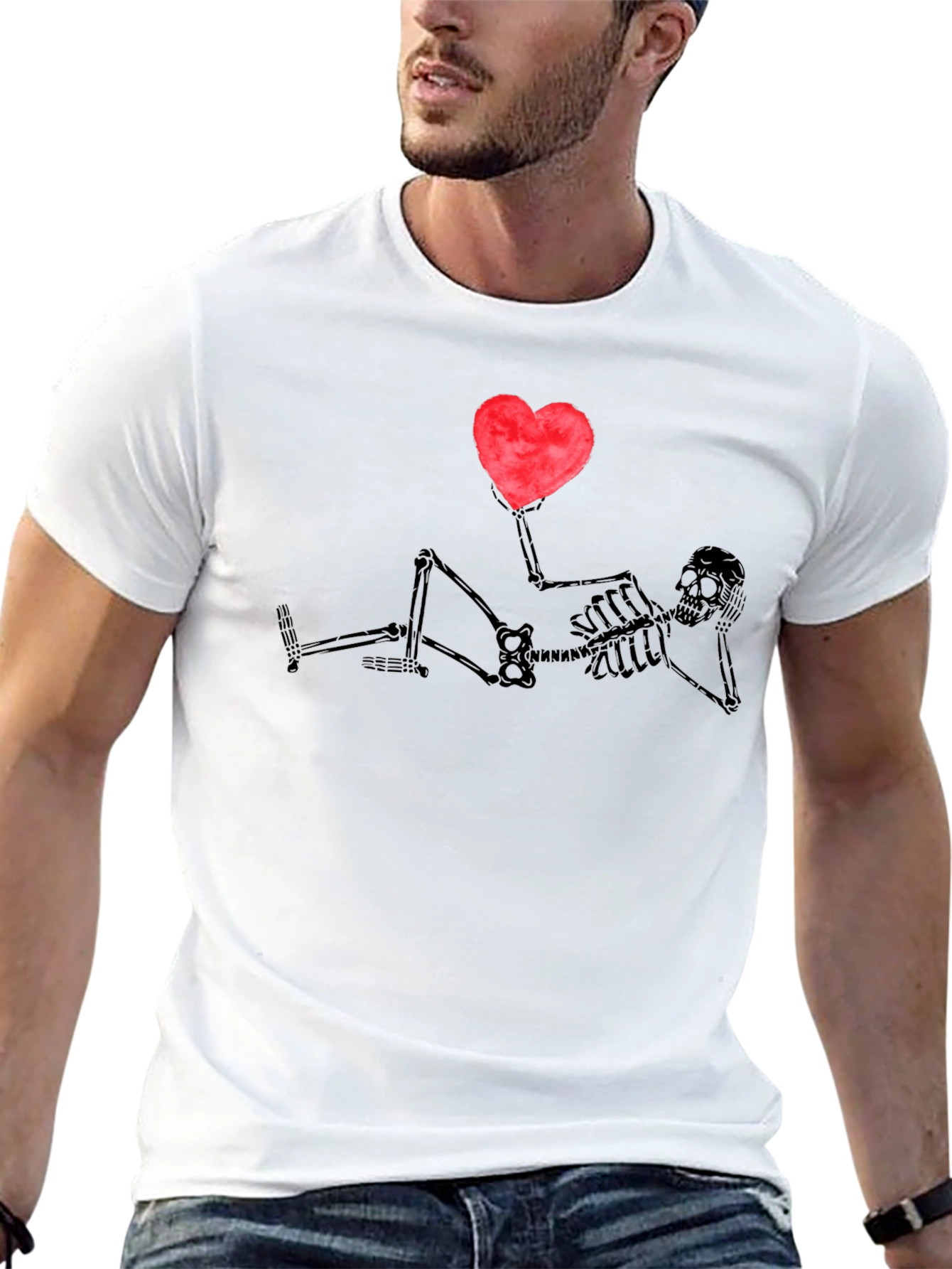 Skeleton Heart Graphic T-Shirt - Casual Wear