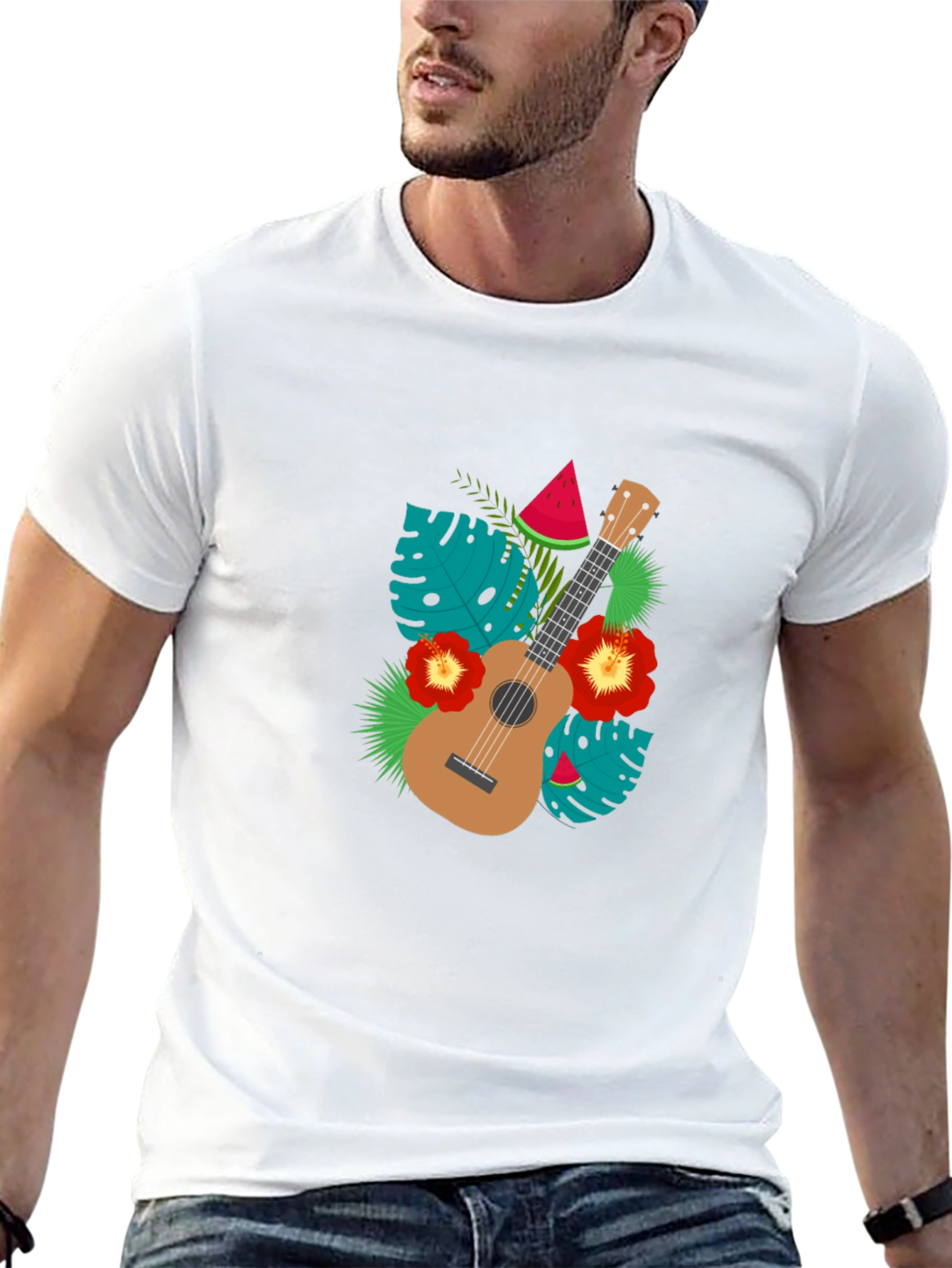 Tropical Ukulele Black T-Shirt - Summer Vibes