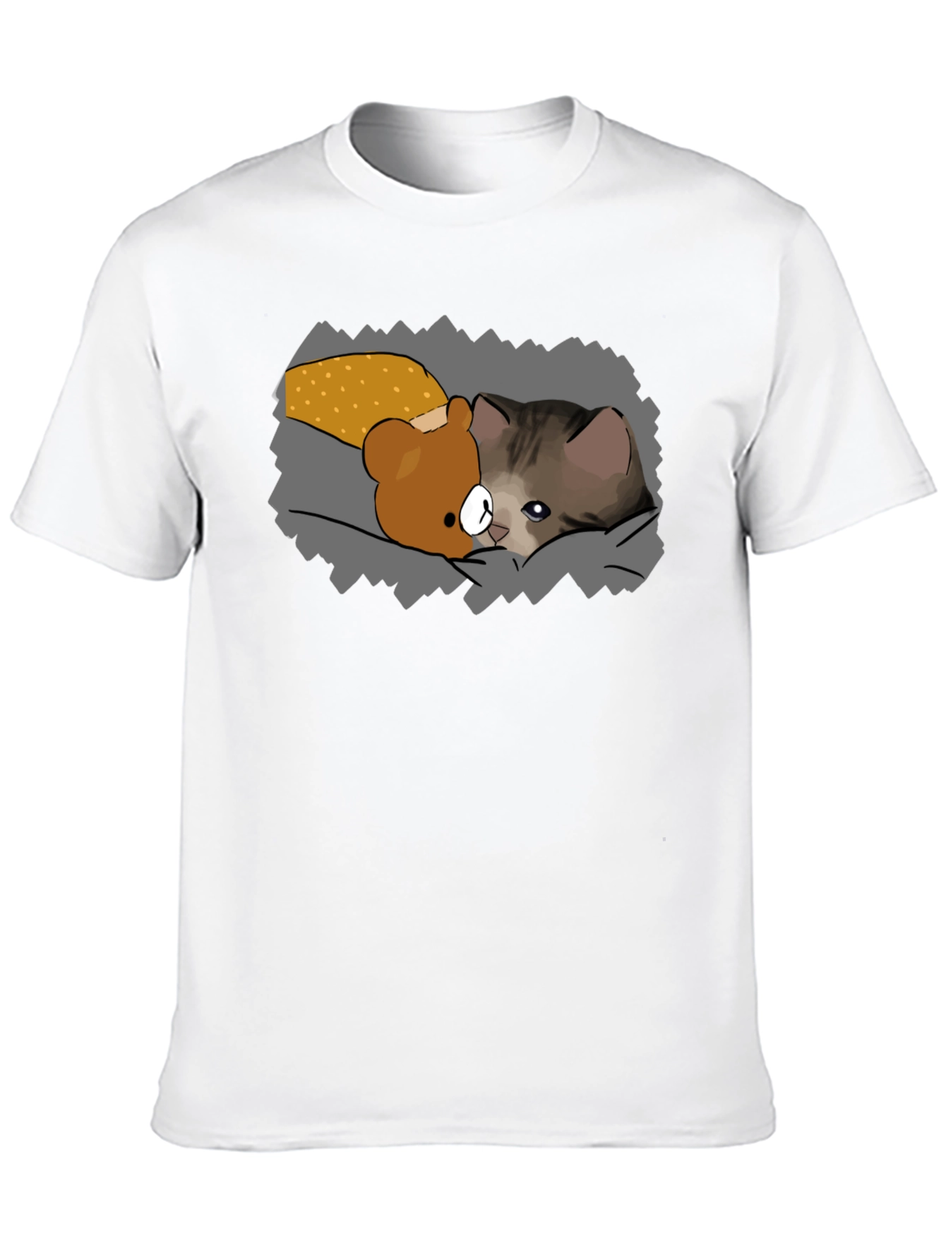 Cute Cartoon Cat & Bear T-Shirt - Black
